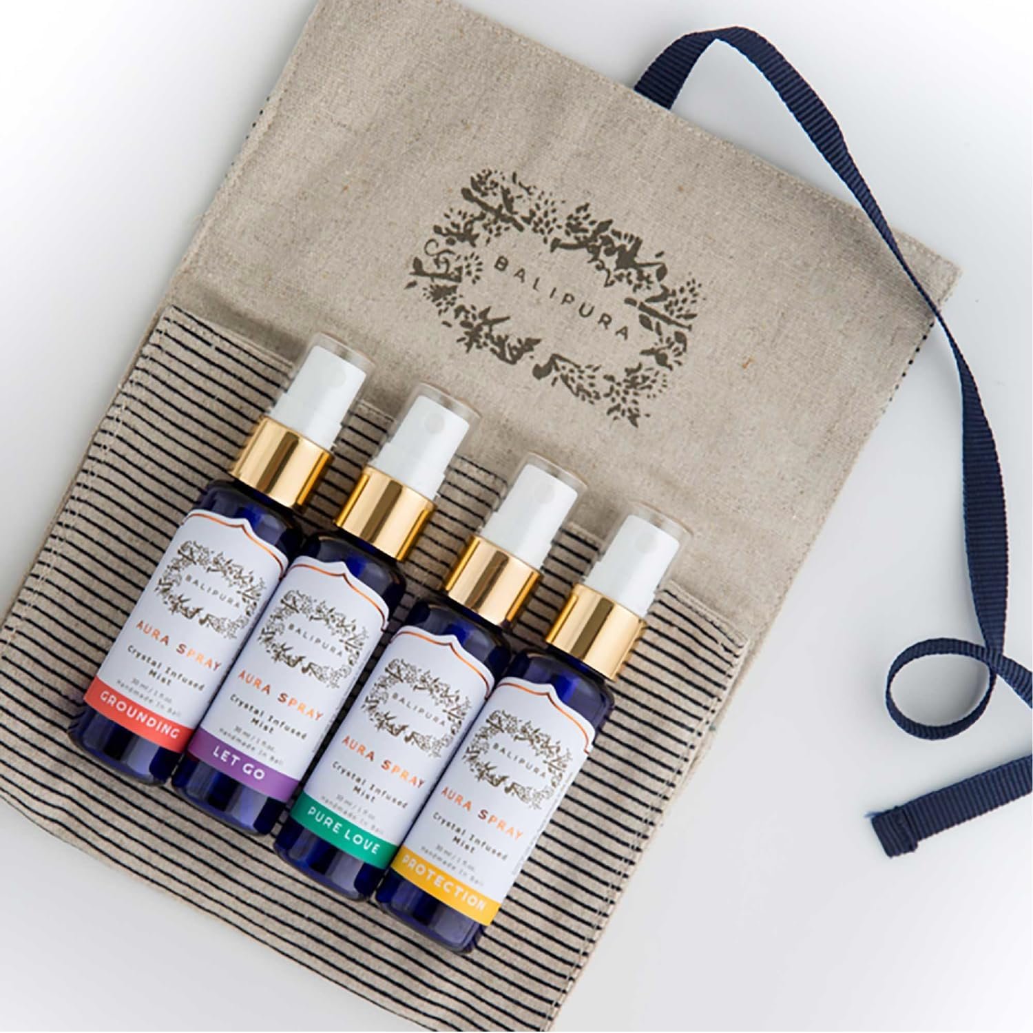 BALIPURA – 4 pc Variety Aura Cleansing Sprays Infused with Crystal – Organic Essential Oils – 30ml Each