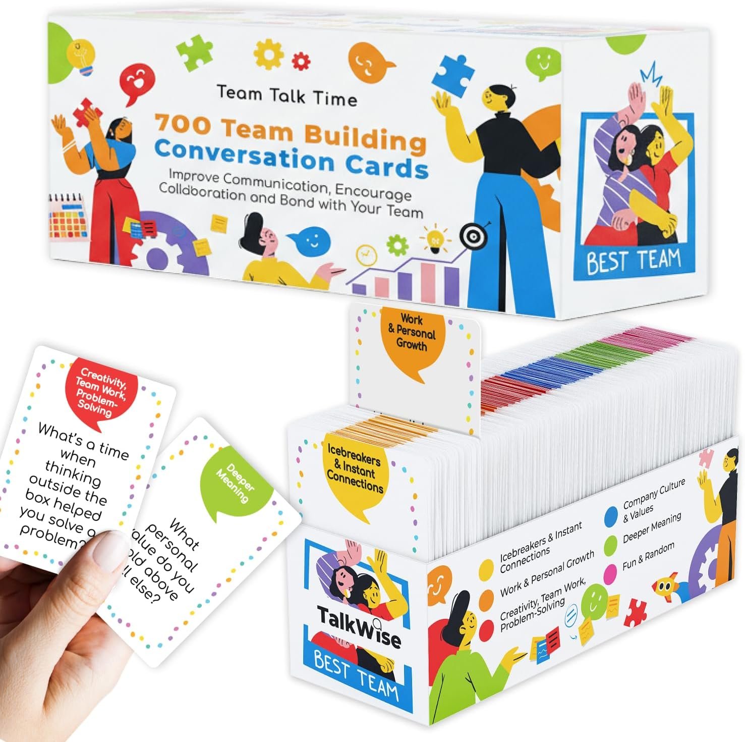 700 Team Building Conversation Cards for Coworkers, Fun Team Building Games for Work, Communication Cards for Deeper Connections, Ice Breaker Question Cards for Work to Get to Know Your Colleagues