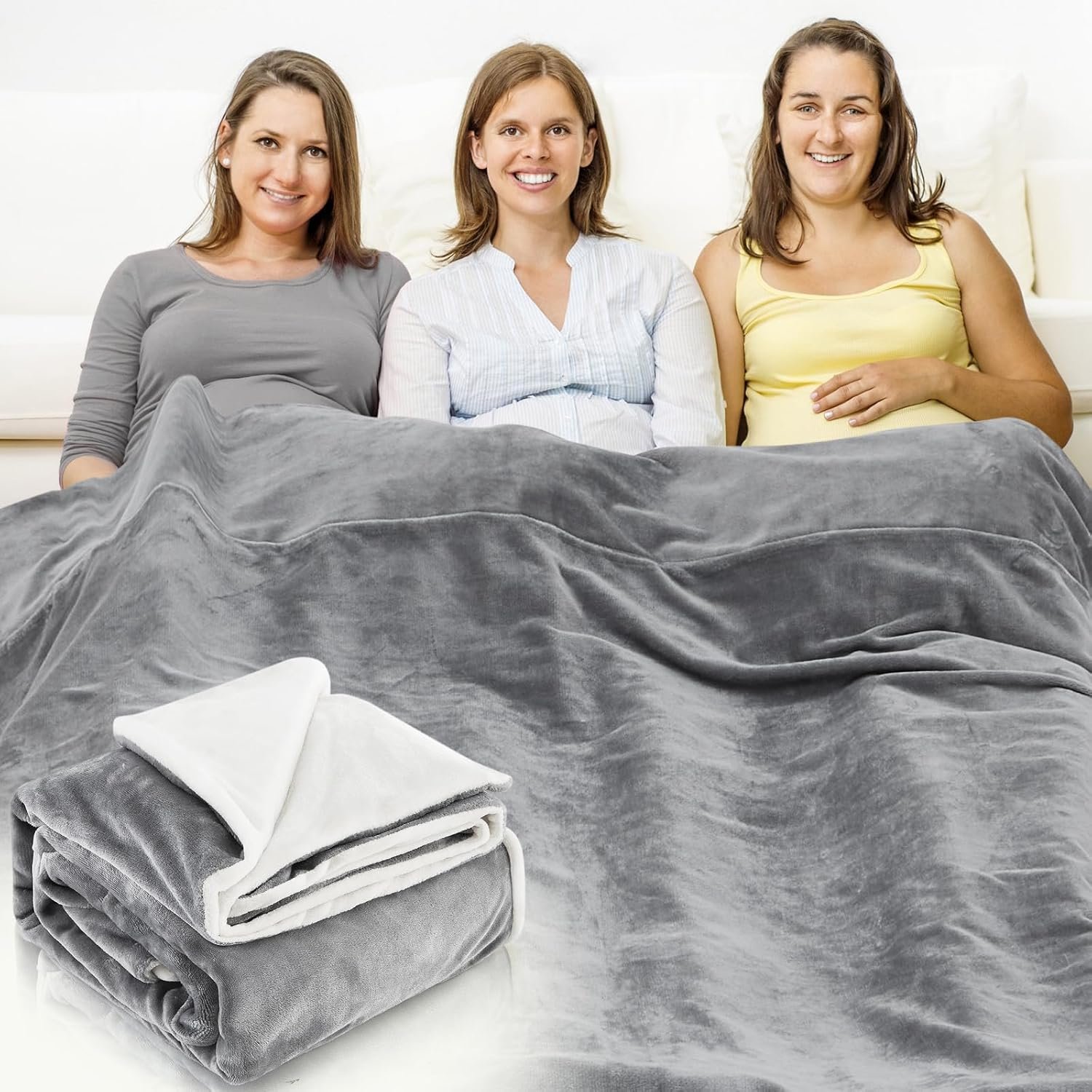 Preboun 86.6 x 86.6 Inch Large Faraday Blanket for Protection Pregnant Babies, Blocker Blanket Two Sides Using for Beds Couches Travel (Flannel, Grey)