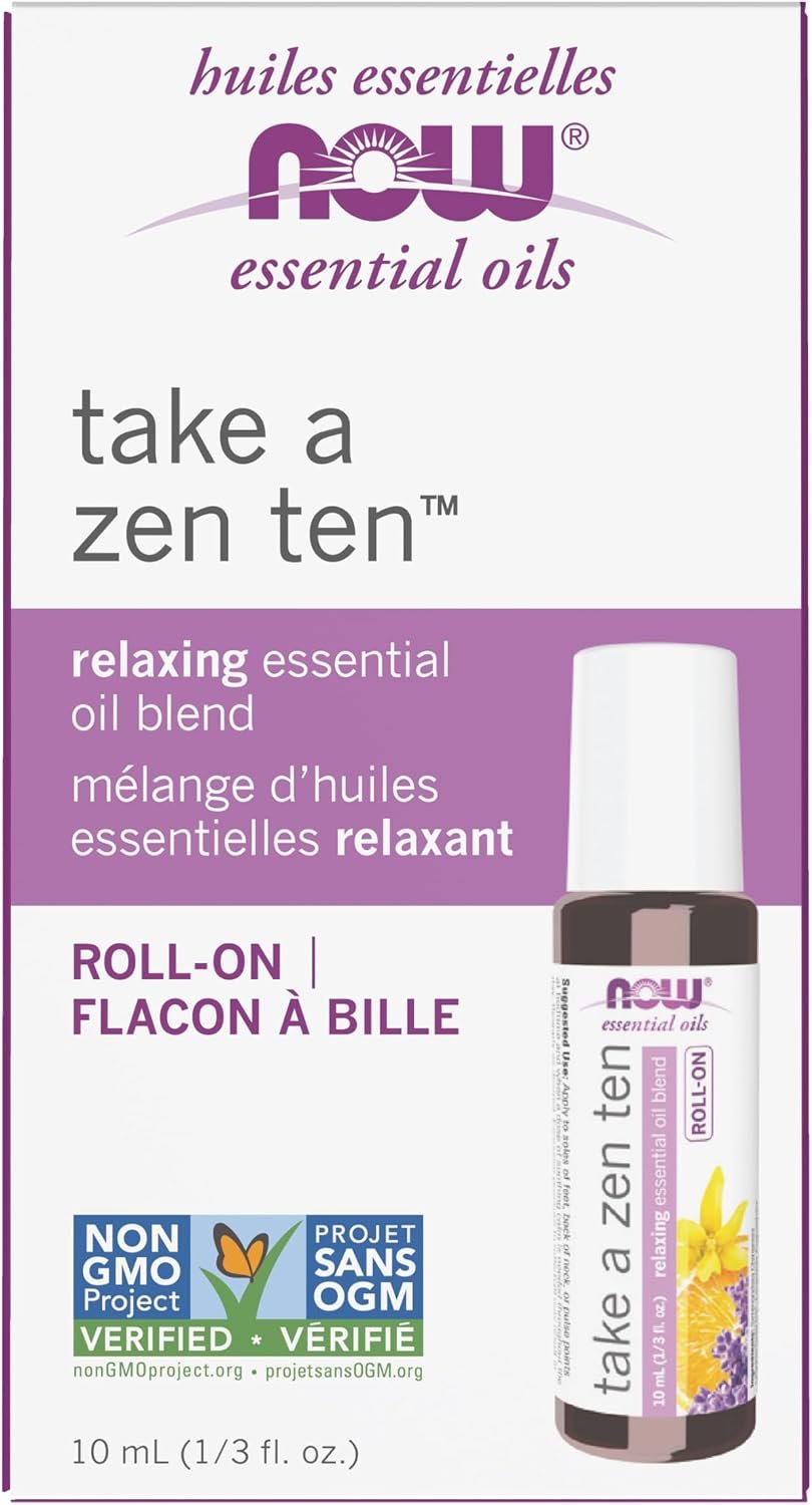 NOW Essential Oils, Take A Zen Ten Roll On, Non-GMO Project Verified, Relaxing Blend, Steam Distilled, Topical Aromatherapy, 10-mL