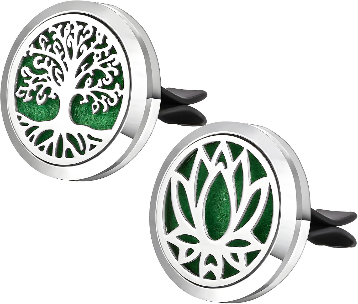 KVAEY 2PCS 30mm Car Diffuser Vent Clips, Tree of Life Aromatherapy Essential Oil Diffuser Locket with 12 Felt Pads, Stainless Steel Car Diffuser Locket Air Freshener (Silver)