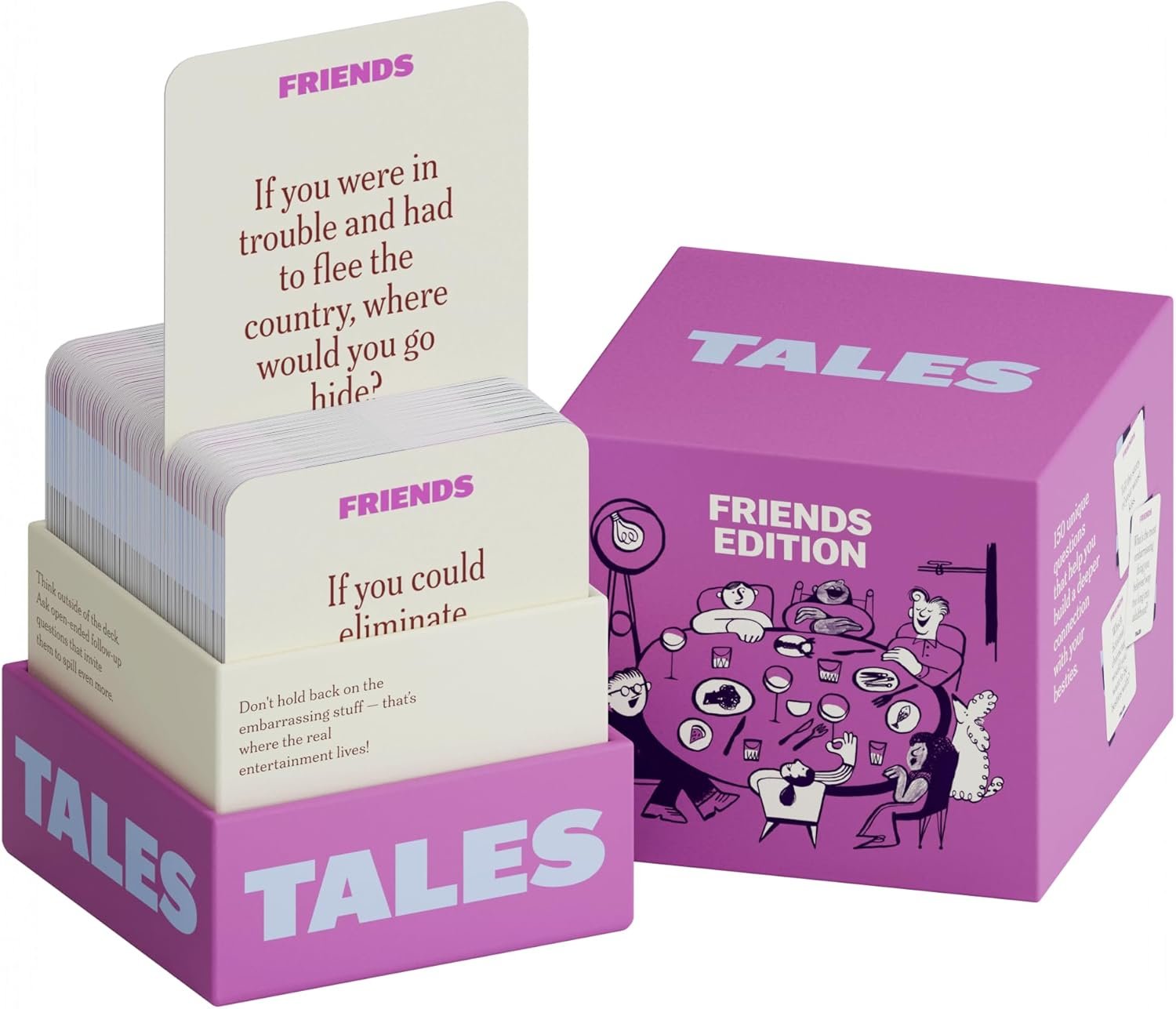 TALES 150 Conversation Cards, Perfect for Dinners, Road Trips, Classrooms & Game Nights, Gifts & Gatherings, Conversation Starters to Spark Creativity (Friends Edition)