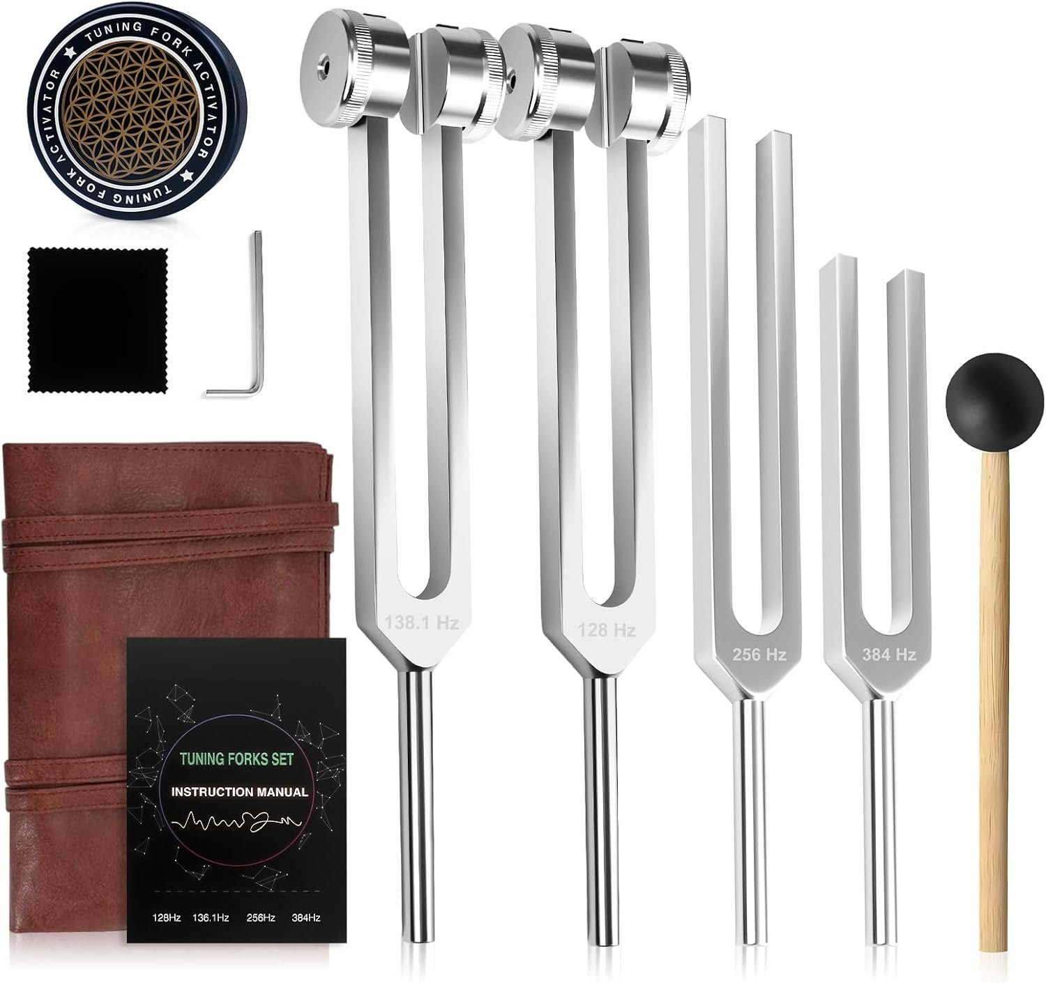 Tuning Forks for Healing Set – 128Hz 136.1Hz 256Hz 384Hz Weighted & Unweighted Resonance Sound Therapy Tuning Fork Set, Healing Instruments for Meditation Yoga Chakra Balance