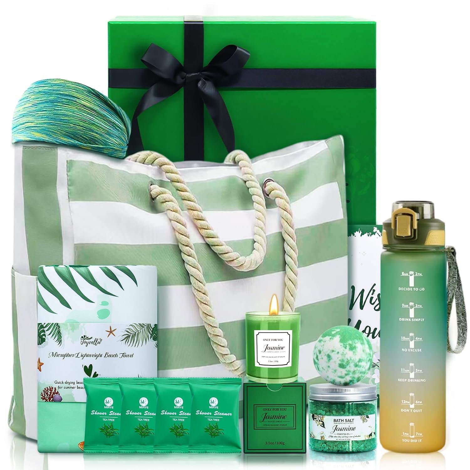 Birthday Gifts for Women – Relaxation Spa Self Care Gifts Baskets for Women with Beach Bag Hair Bands Beach Towel Water Bottle, Beach Essentials for Her Wife Mom Sister Friend