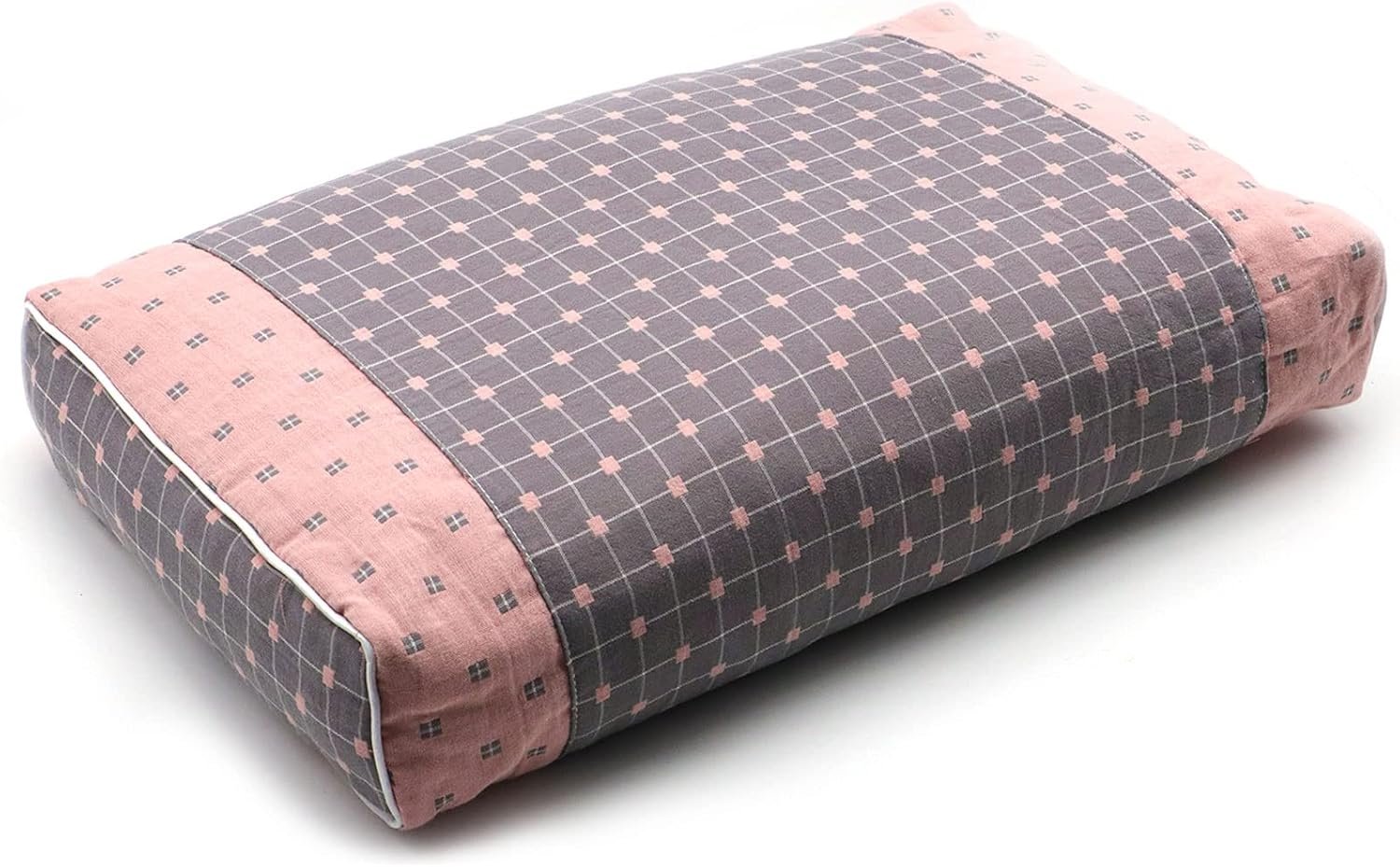 Upgraded Buckwheat Neck Pillows, Buckwheat Hull Pillow for Pain Relief, Pillow Cube for Sleeping with Zipper Washable Cotton Cover, Neck Support Meditation Cushion (18×10 Inch, Grey&Pink)