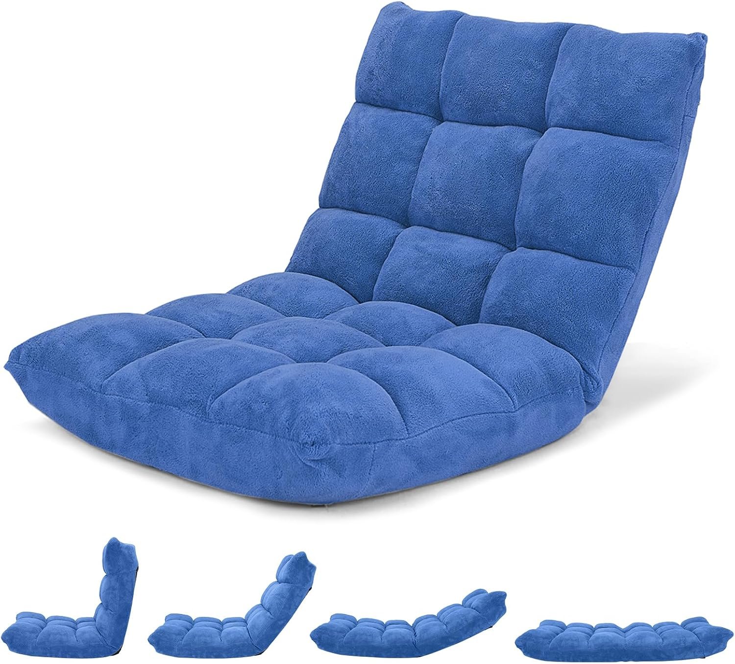 Giantex Floor Chair with Back Support, 14 Adjustable Position, Padded Sleeper Bed, Couch Recliner, Gaming Floor Chairs for Adults, Meditation, Gaming Chair Floor, Blue