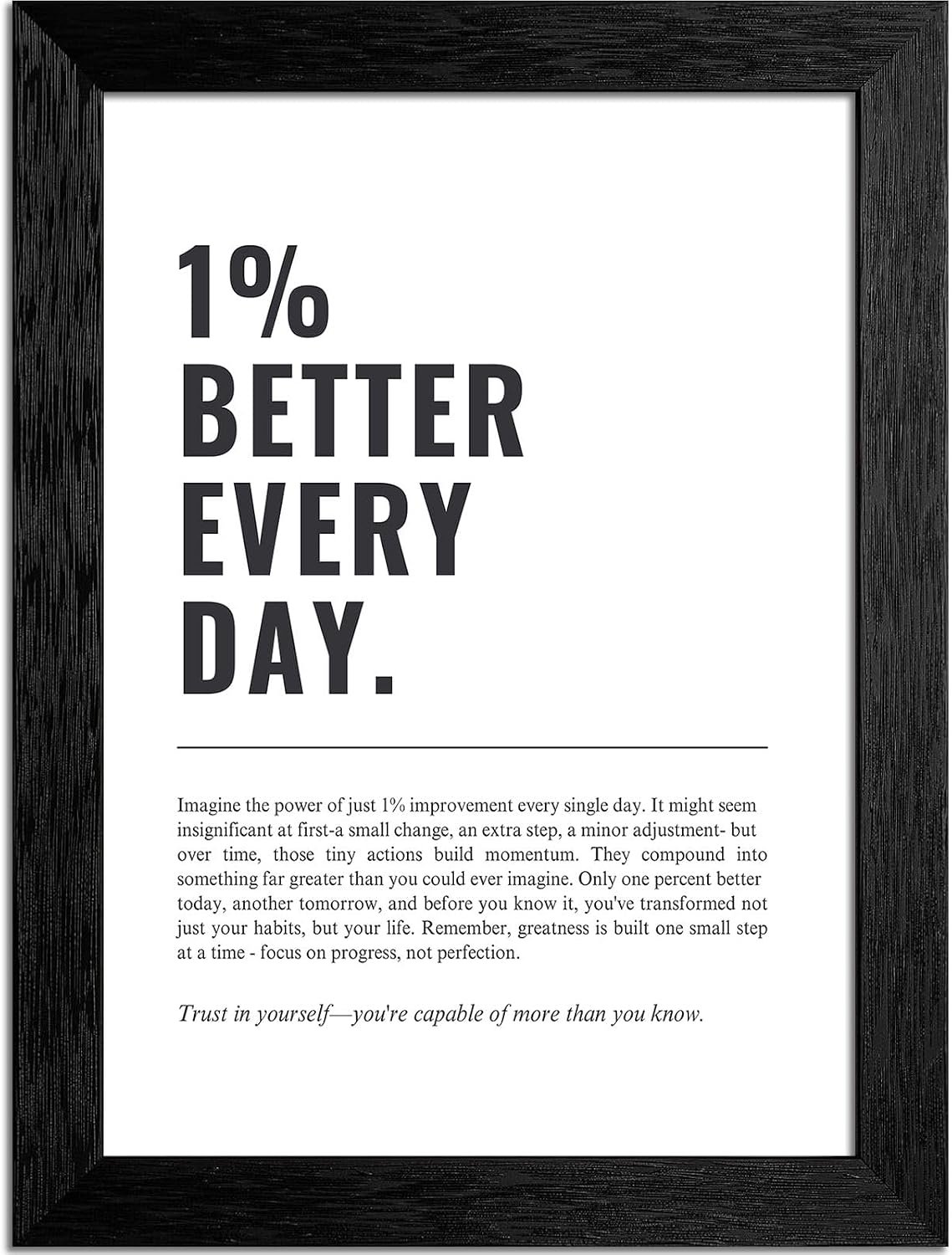 8X10 Inch Black Framed 1% Better Every Day Canvas Wall Art Motivational Minimalist Posters Growth Mindset Self Improvement Quotes Prints Wall Decor For Office Home Gym Bedroom Study