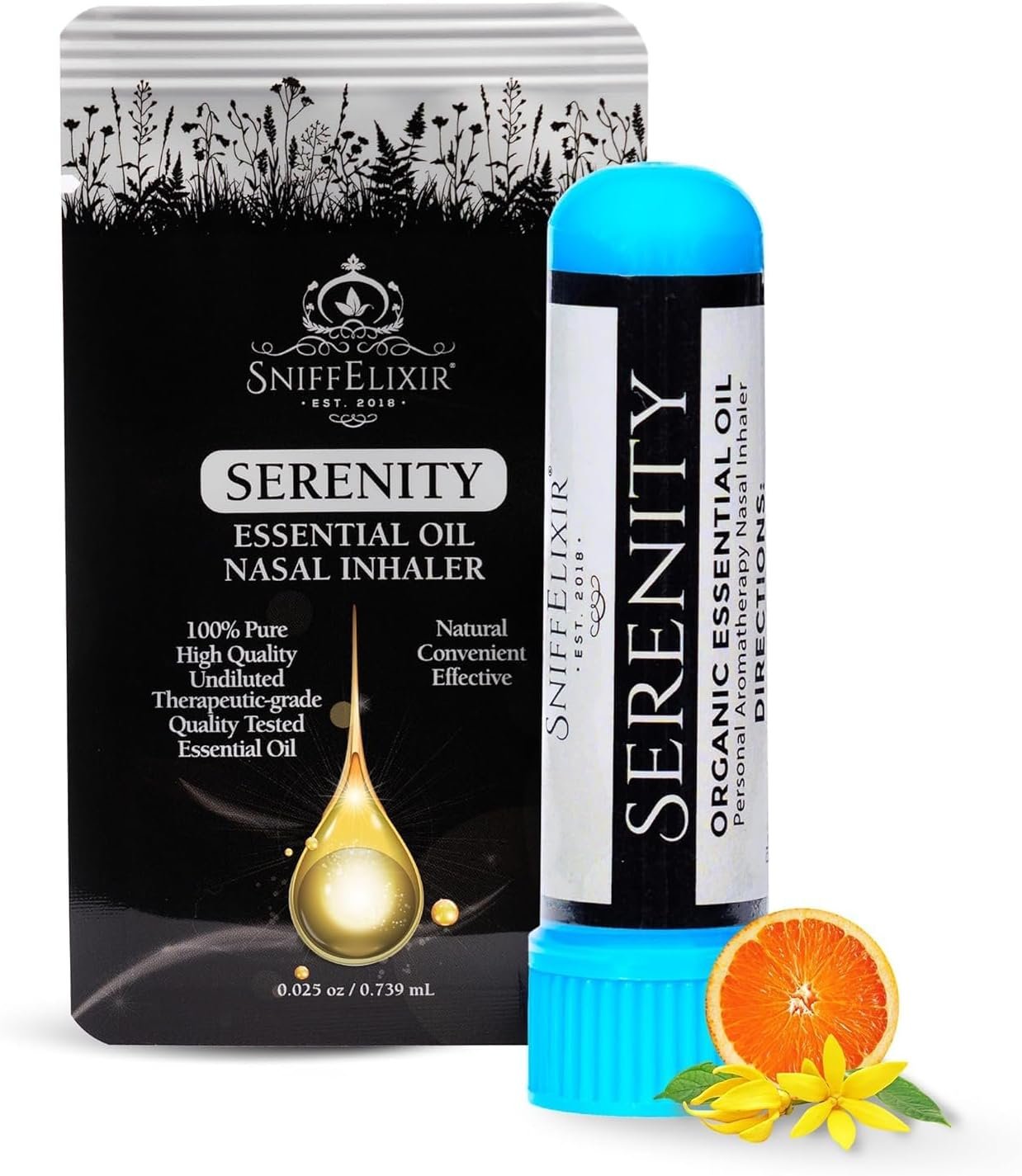 Serenity Stress Relief Aromatherapy Nasal Stick Vapor Inhaler for Calm, Self Care, USA Made with Organic Citrus Essential Oils, Stress Reliever Gift