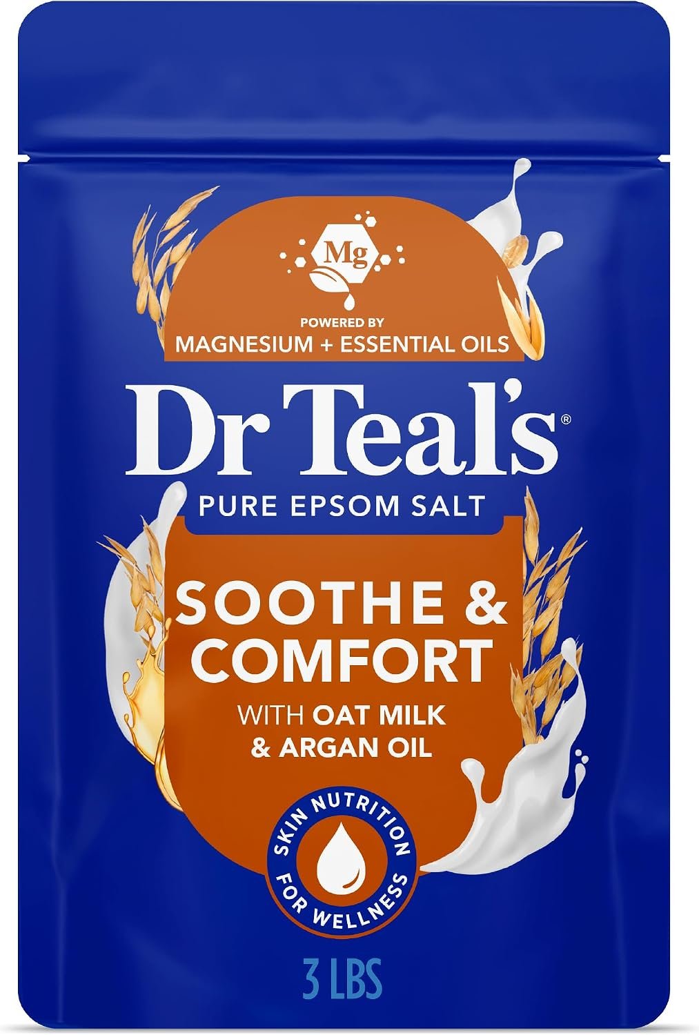 Dr Teal’s Epsom Salt Magnesium Soak, Soothe & Comfort with Oat Milk & Argan Oil, 3 lbs