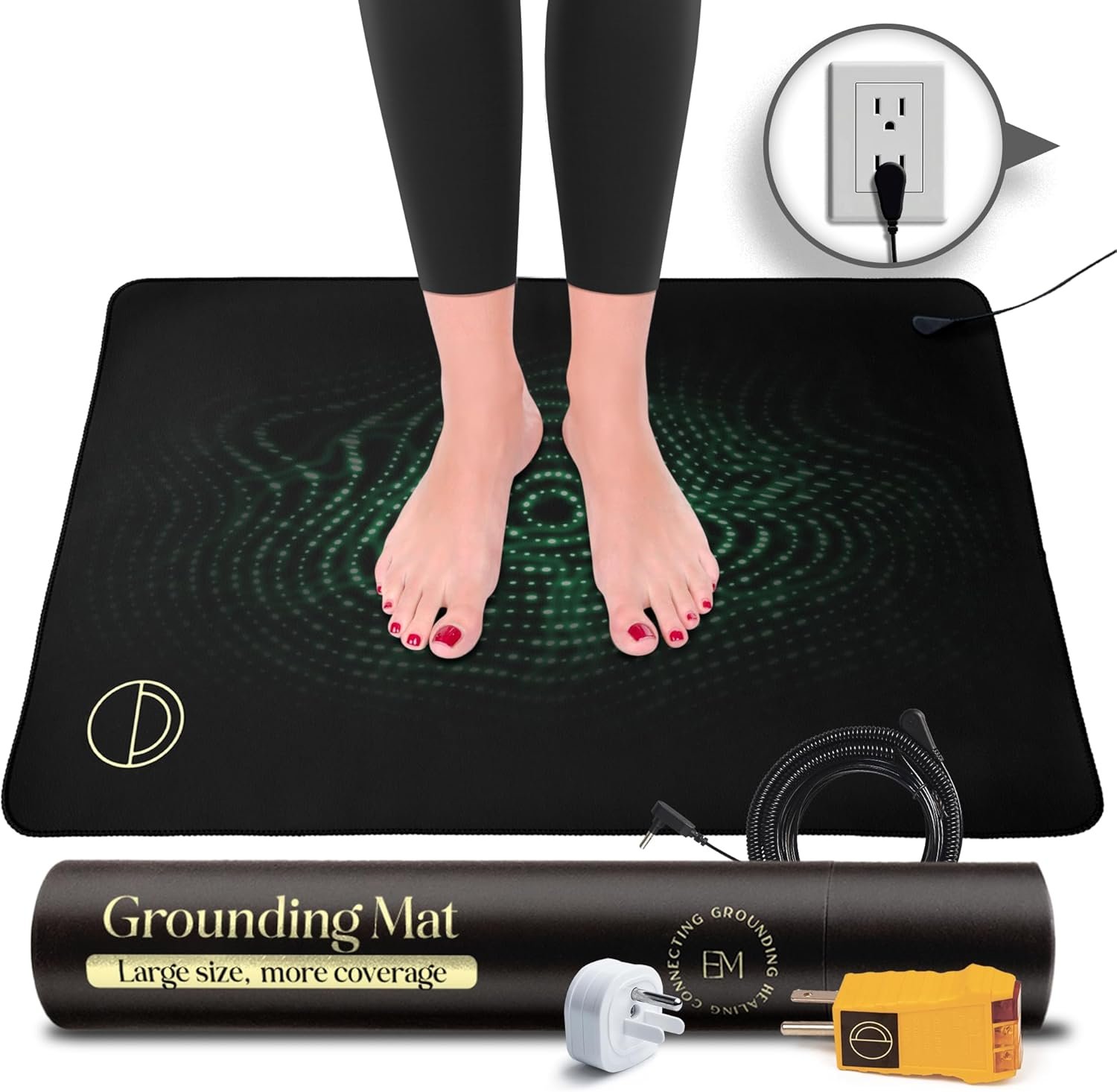 Earth and Moon Grounding Mat for Bed 24x35in – Full Body Grounding Pad and Mattress Cover for Pain, Inflammation and Restful Sleep, Includes 15 Feet Cord and Outlet Tester for Safe Use