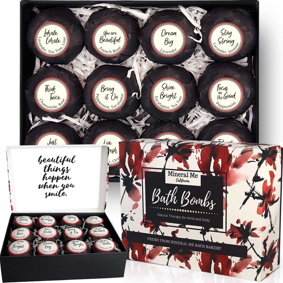 Bath Bombs for Women Relaxing with Inspirational Messages, 12 Natural and Organic Bath Bombs with Essential Oils & Skin Moisturizing Shea Butter. Birthday Gift, Appreciation Gift for Wife Girlfriend