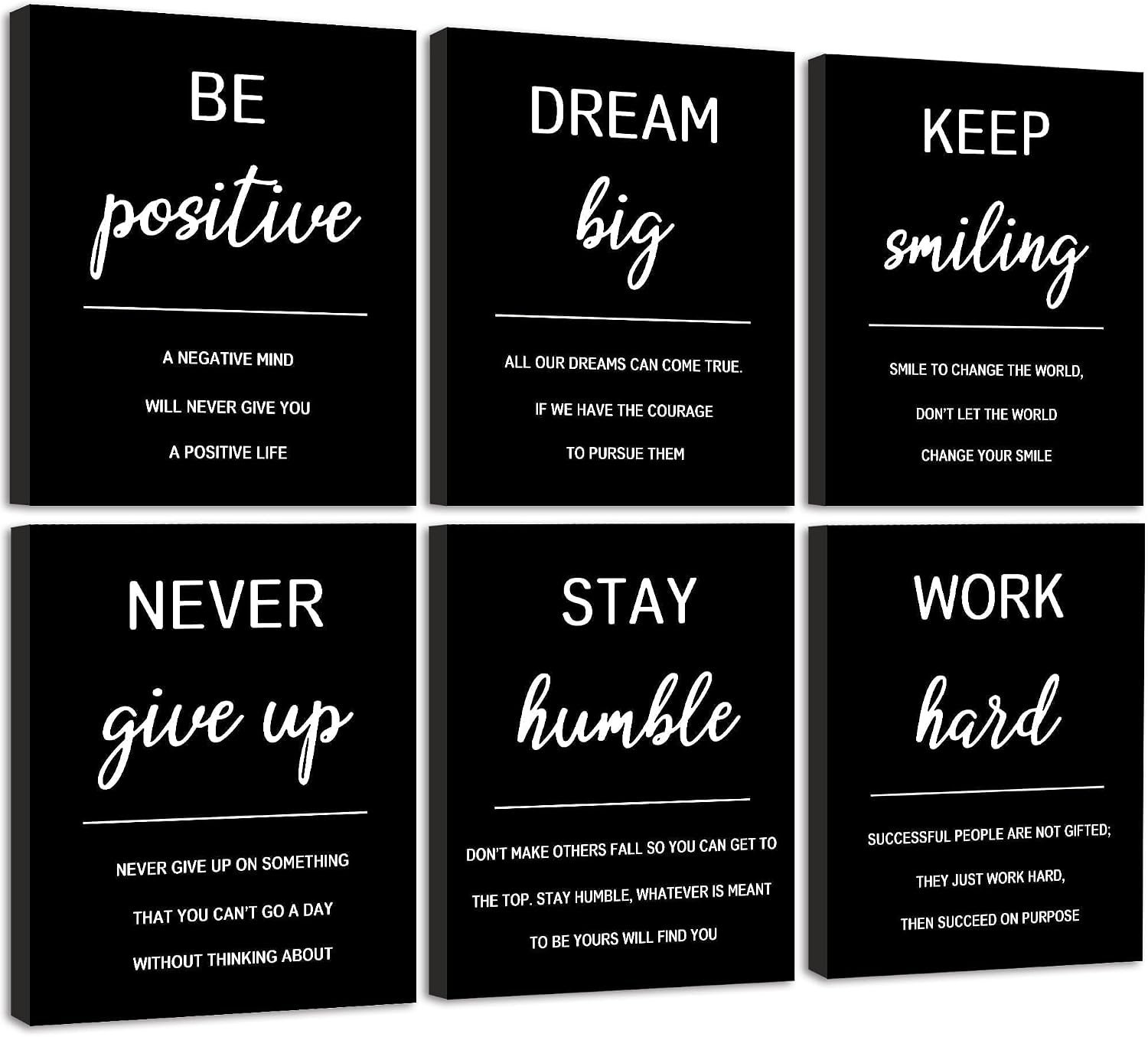 KUVIOKE Inspirational Framed Wall Art Motivational Quotes Wall Decor Encouraging Office Posters Positive Affirmations Sayings for Classroom Bedroom Living Room Ready to Hang Set of 6, 8x10in (Framed)