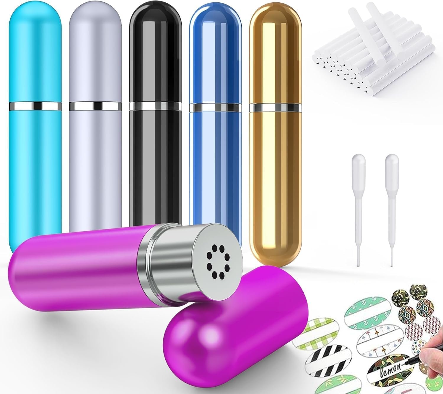 6 Pack Refillable Blank Aluminum Nasal Stick for Essential Oil, Portable & Reusable Nasal Inhaler w/ 24 Cotton Wicks, Personalized Aromatherapy inhaler for Clarity and Focus, Perfect for Travel & Work