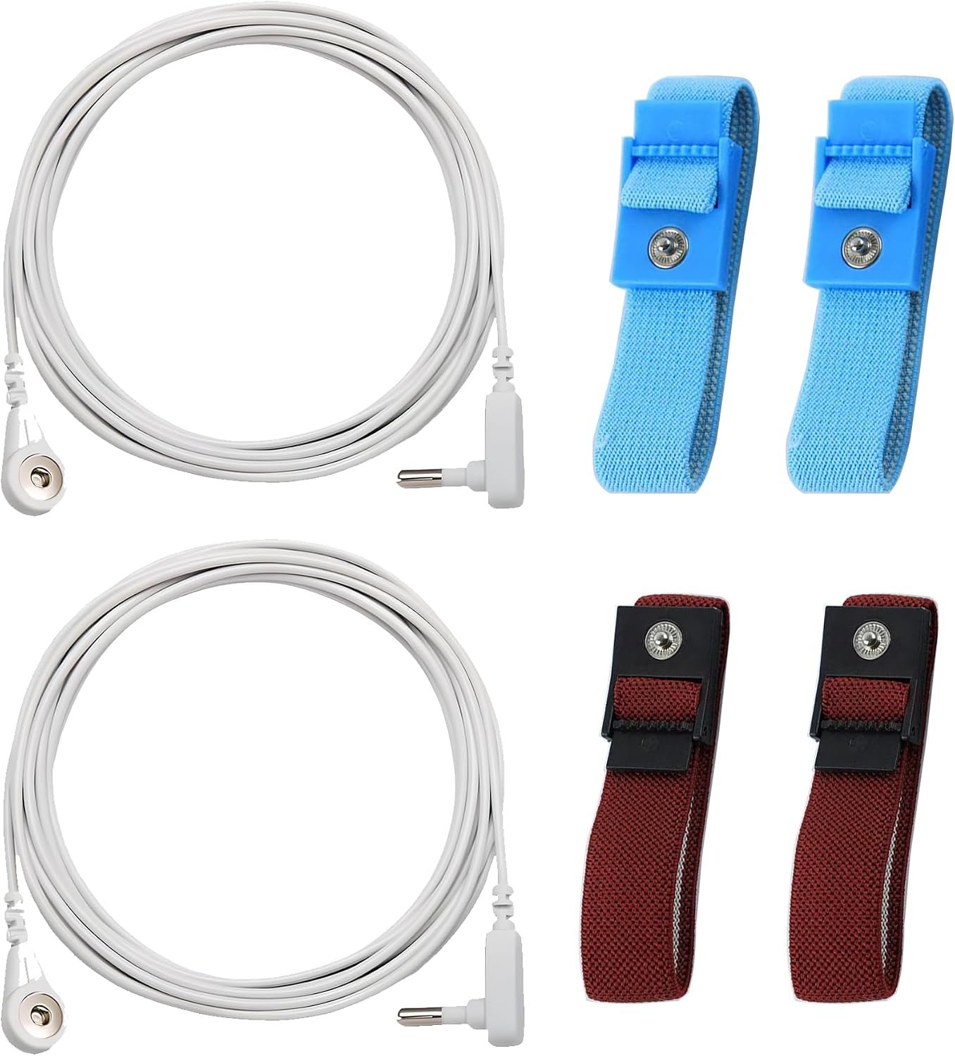 2 Packaged Grounding Wires and 4 Grounding Wrists, as an Alternative Grounding Cable Accessory for Grounding Pads and Grounding Pads, Suitable for Most Grounding Products, white
