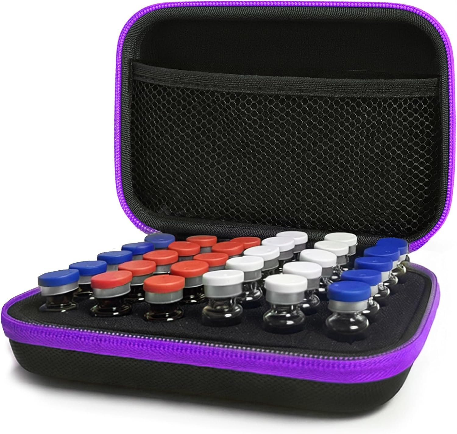 DHXYZZB Vial Storage Case 30 Grids Fits 1-3ML Vials for Peptide, Insulin and Essential Oil Storage, Hard Shell Case for Roller Bottles Peptide Case for Fridge (Purple)