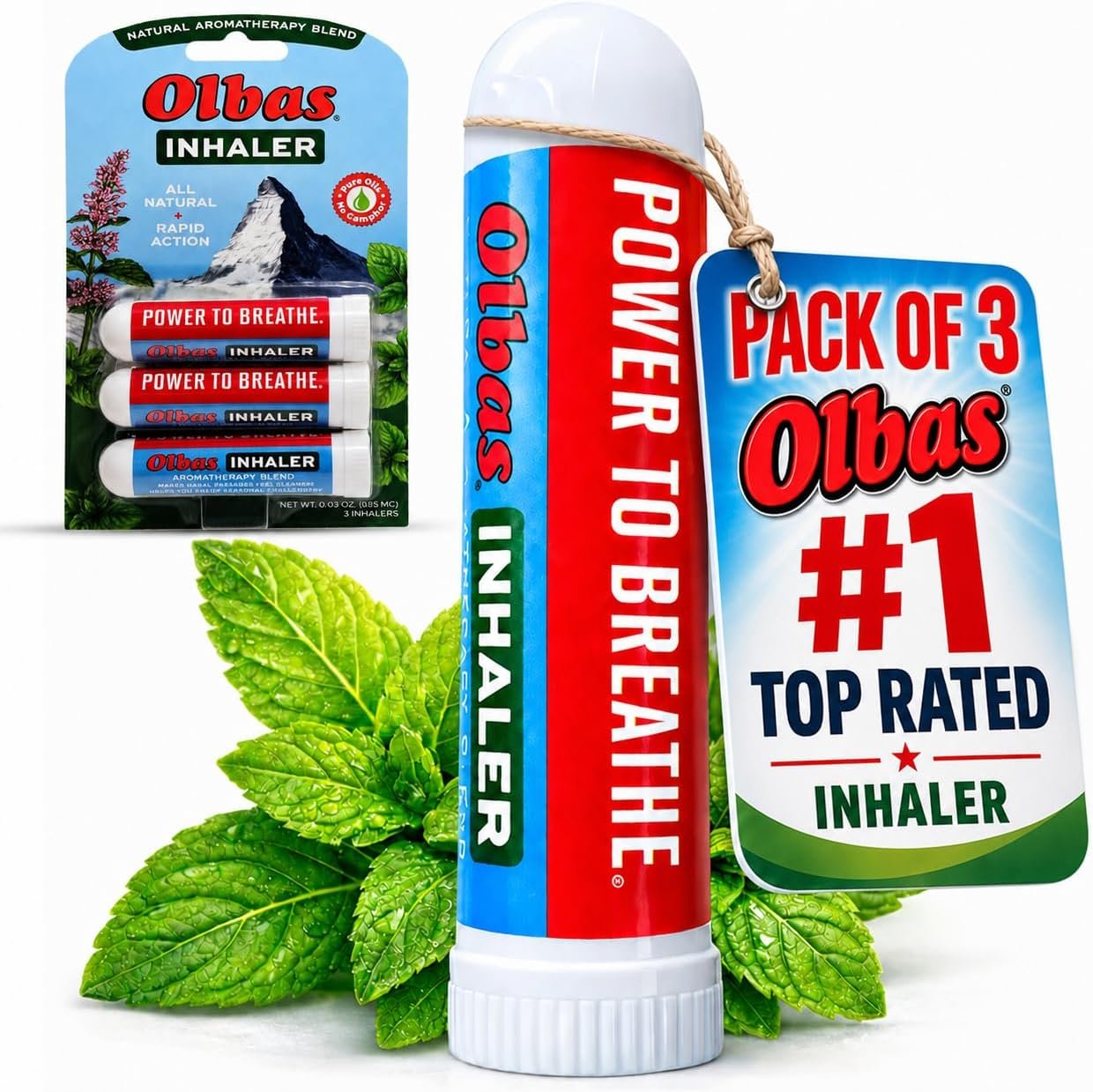 Olbas Inhaler Aromatherapy, Essential Oil Inhaler with Natural Oils, 0.01 Oz Each, 3 Pack, Pocket Sized Nasal Inhaler Stick for Clear Breathing and Sinus Relief.