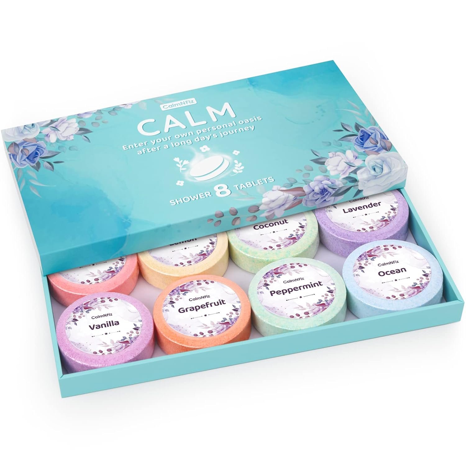 CalmNFiz Shower Steamers 8 Pack Set, Scented Shower Bombs Tablets in Box with 8 Fragrances, Fathers Day Gift for Dad, Self-Care & Relaxation Birthday Gifts for Women & Men, Mom, Wife, Friend