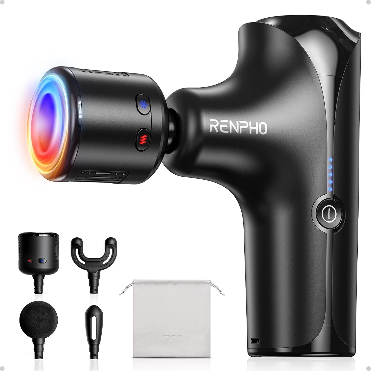 RENPHO Mini Thermacool Massage Gun with Heat and Cold, Professional Pocket-Sized Percussion Massager, Portable Deep Tissue Massager, Quiet Operation with Travel Carry Bag, Gifts for Men Women