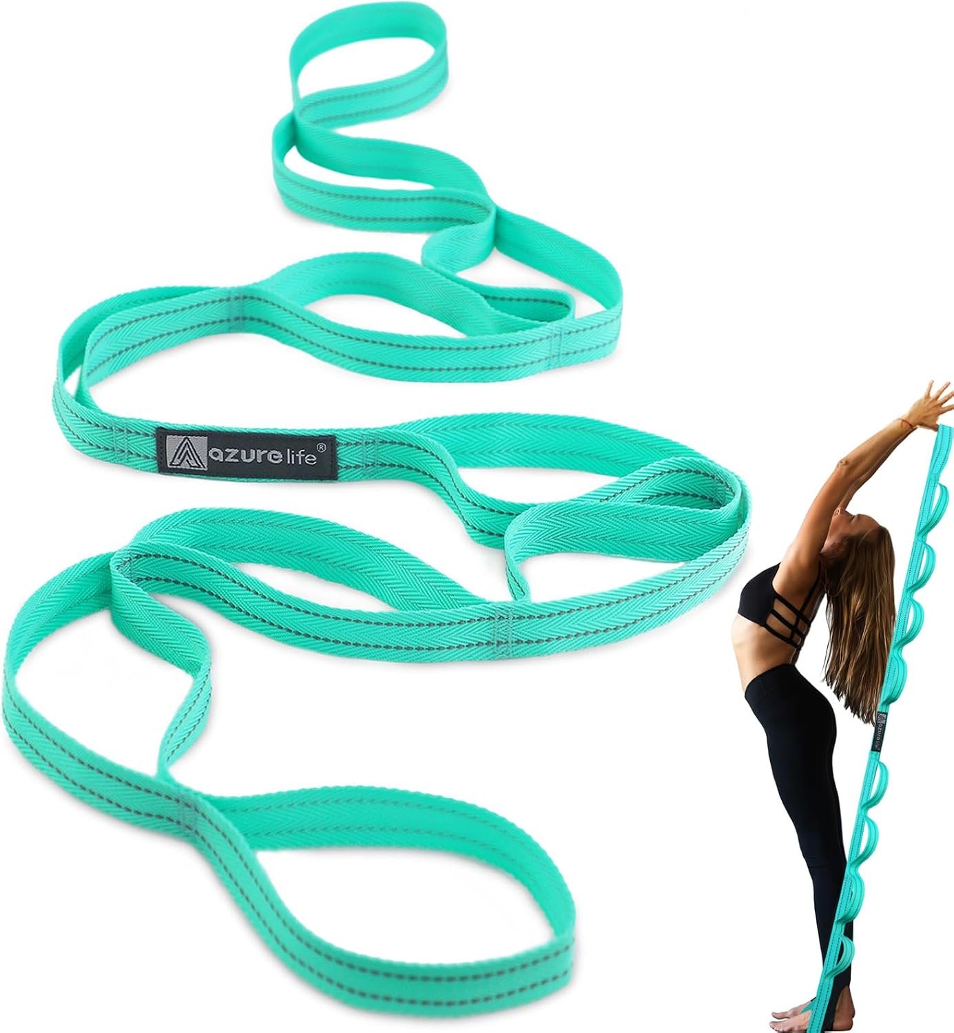 A AZURELIFE Premium Durable Stretch Straps with Loops, Stretching Strap for Physical Therapy, Multi-Loop Yoga Strap Fitness Exercise Strap for Yoga, Pilates, Dance, Flexibility&Exercise