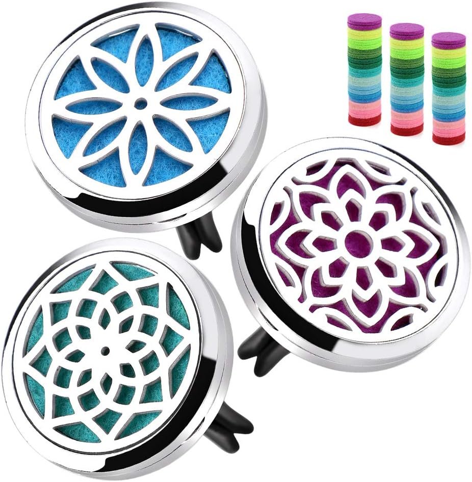 ttstar Car Diffuser Vent Clip – 30mm Aromatherapy Essential Oil Car Diffuser Vent Clips with 36 Refill Pads (3 Lotus Vent Clips, Metal)