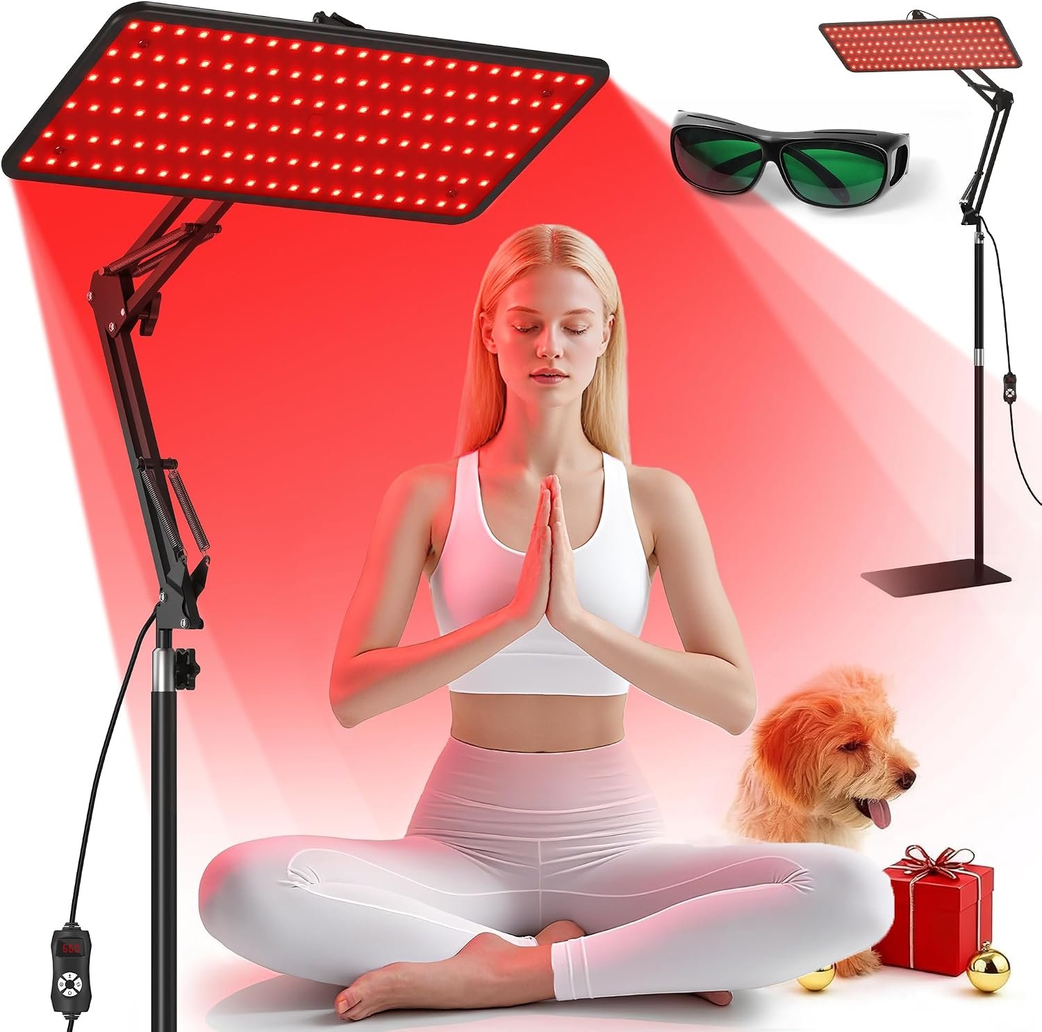 Morfone Red Light Therapy for Body Face – Tri-Wavelength (660nm, 850nm, 940nm) LED Infrared Light Therapy Lamp Panel with Adjustable Stand, Protective Glasses, Home Use, Gift for Women Girl, Black M