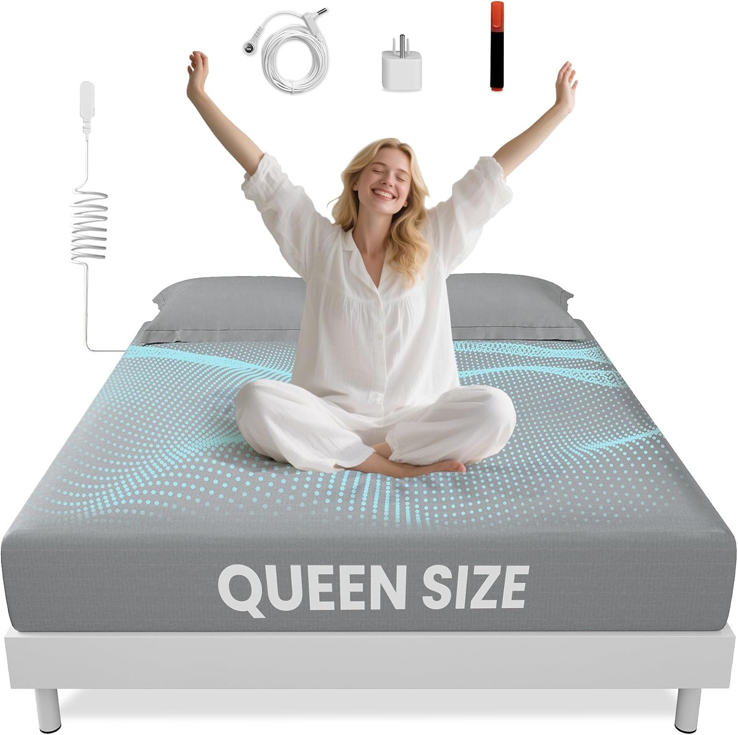 Grounding Sheets Gray Queen Size – 90% Organic Cotton + 10% Pure Silver Fitted Bed Sheet for Earthing – 400 Thread Count Deep Pocket Grounded Bedsheets – Improved Sleep Down to Earth Ground Bedding
