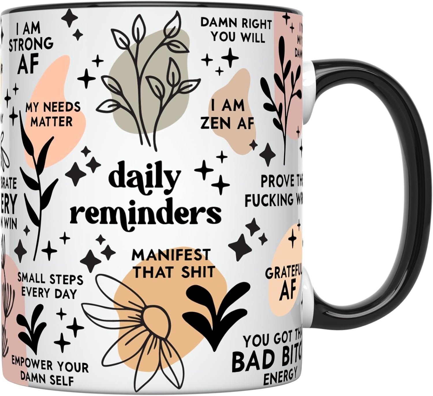 YouNique Sweary Affirmations Coffee Mug, 11 Oz, Self Care & Mindfulness Gift, Mental Health Mug (Black Handle)