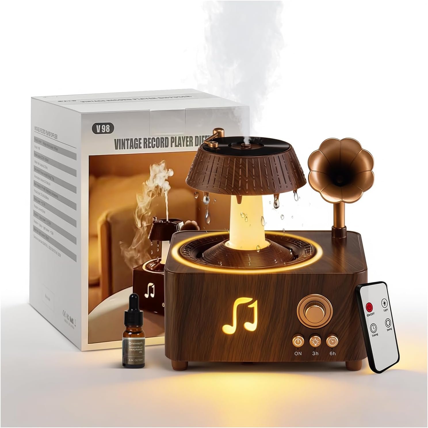 Aromatherapy Diffuser Oil Humidifier with Essential for Home, 250ml Rain Ultrasonic Aroma Diffuser. 7 Colors Light Waterless Auto Off with Remote Control for Large Room Office, Dark Wood Grain Gifts
