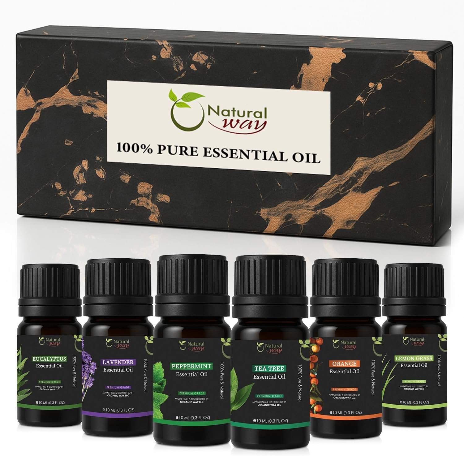 6 Pack of Essential Oils Gift Set for Aromatherapy | Blends Diffuser Essential Oils | Unique Scents Kit with Orange, Lavender, Lemongrass, Eucalyptus, Peppermint, & Tea Tree | Origin India10ml Each