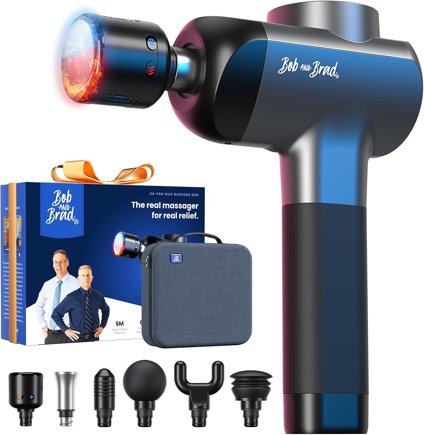 BOB AND BRAD X6 Pro Max Massage Gun with Heat and Cold, FSA Eligible HSA Deep Tissue Percussion Massager Gun for Athletes, Metal Head & 5 Speeds, Handheld Muscle Massager for Body and Back Pain Relief