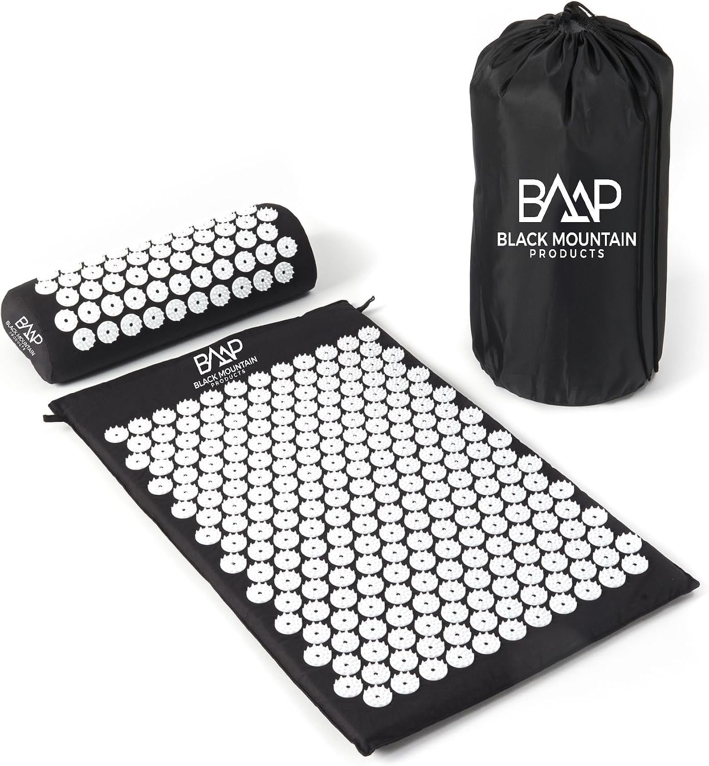 Black Mountain Products Acupressure Mat with Pillow & Carrying Bag – Acupressure Mat for Trigger Pt. Massage Therapy, Black