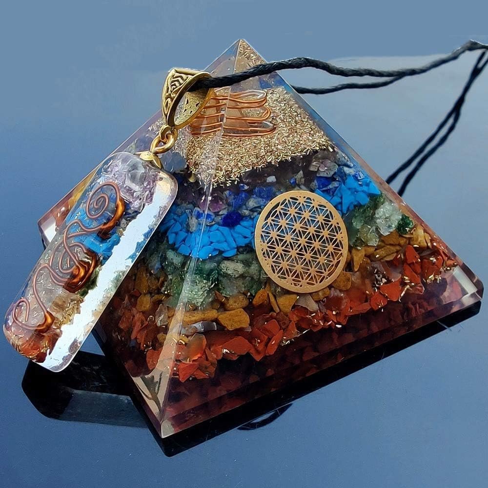 Chakra Pyramid – Seven Chakra Pyramid – Orgonite Pyramid for Energy Healing – Orgonite Kit – Protection with Seven Chakra Orgonite Necklace