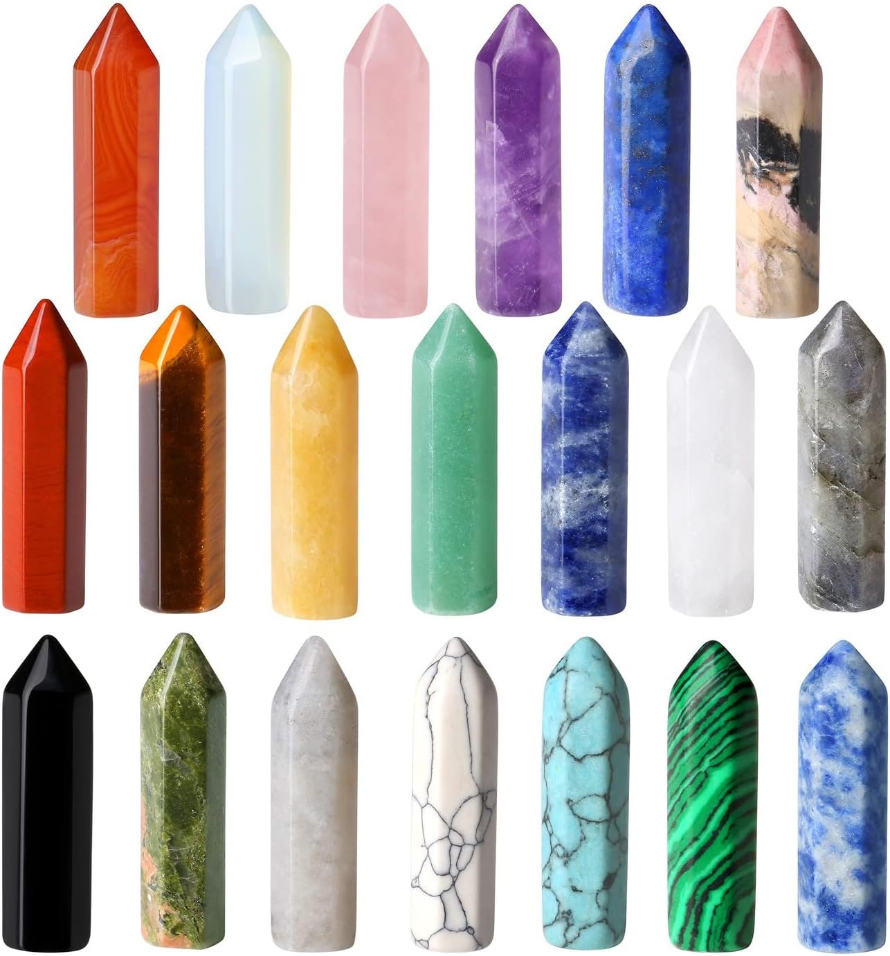 QINJIEJIE 20 PCS Healing Crystals Stones Sets Wands Bulk Natural Pocket Amethyst Crystal Rose Quartz Assorted Pointed Reiki Gemstones Polished Energy Meditation Chakra Mother’s Day Gifts for Women