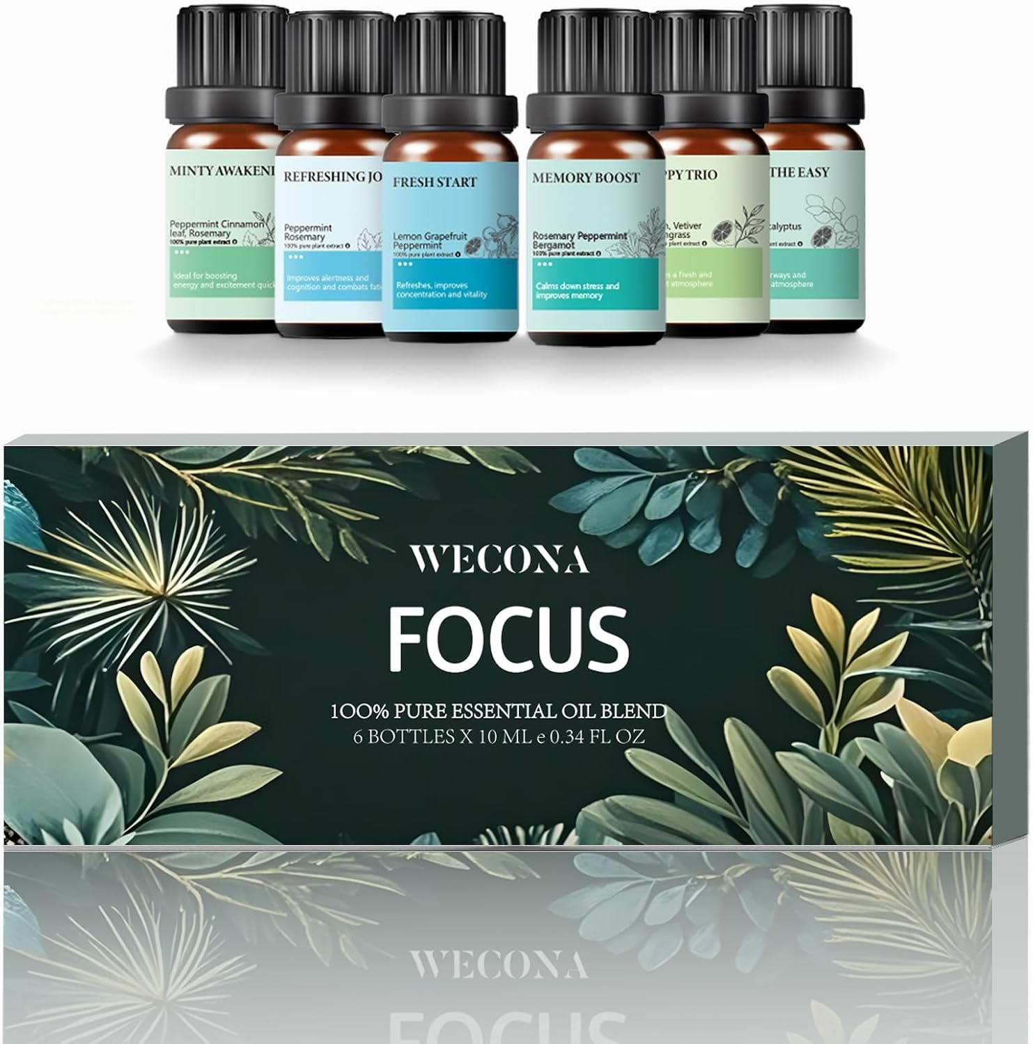 Focus Essential Oil Set – 6x10ml Essential Oils for Diffusers Aromatherapy, Aromatherapy Oil Blends – Huile Essentielle Pour Diffuseur, Fragrance Oils for Candle Making