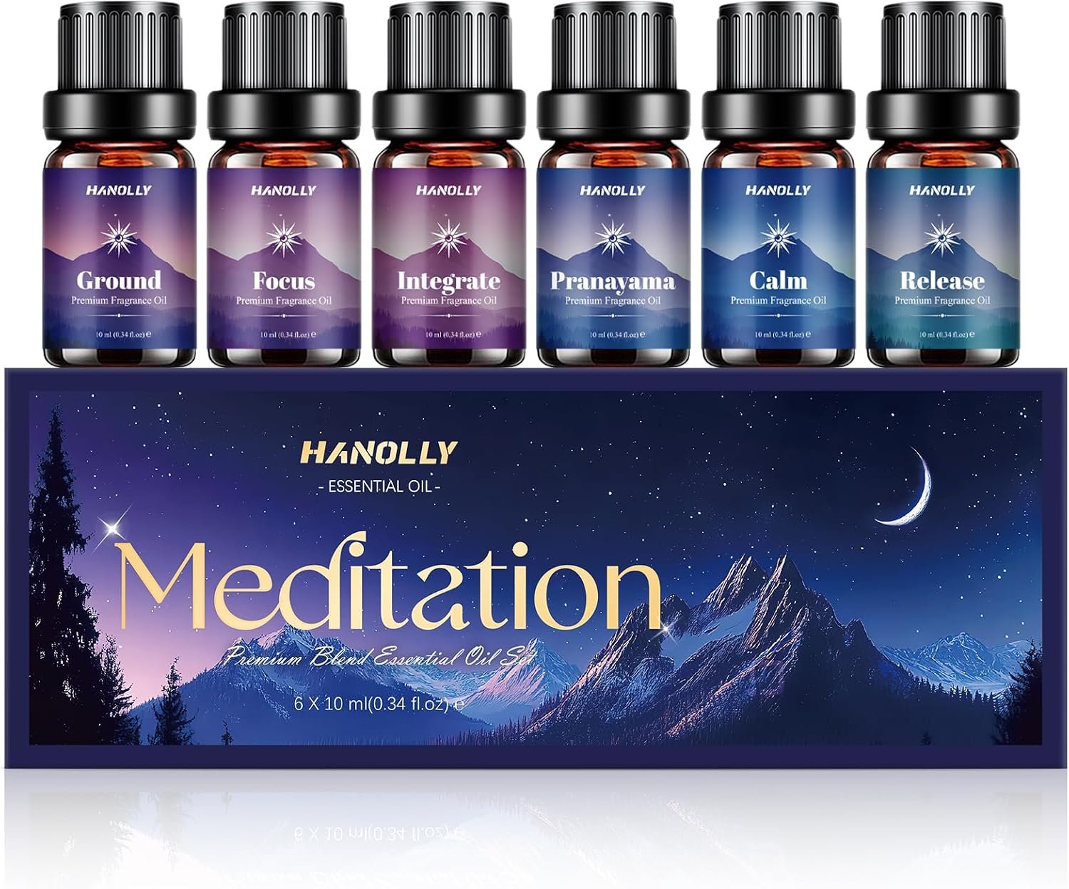 Meditation Essential Oils Set – Top6 Fragrance Oil Aromatherapy Essential Oils Kit for Diffuser, Waterless Diffuser, Candle Making – Ground, Calm, Pranayama, Focus, Release, Integrate Scents