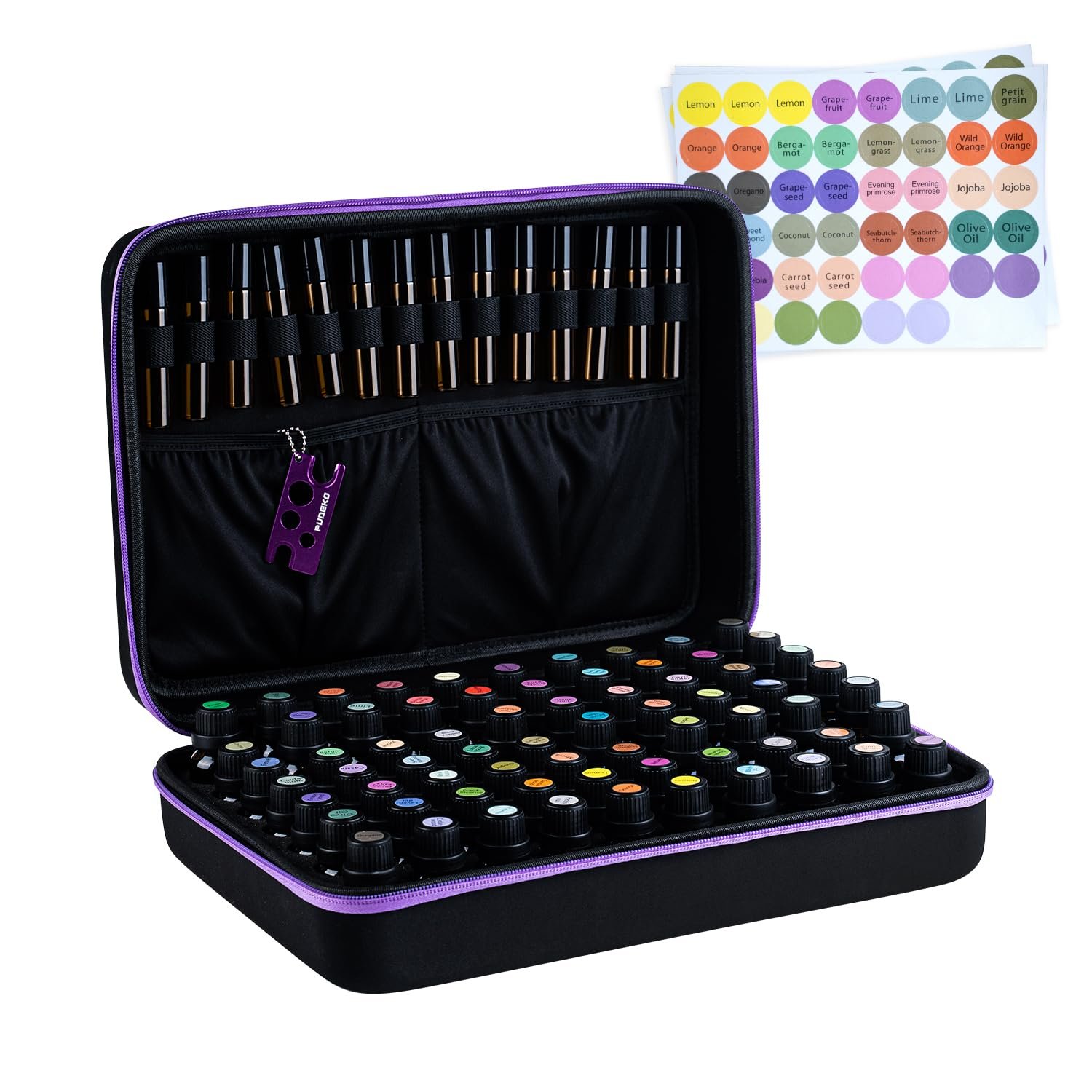 Essential Oil Carrying Case for 70&41 Pieces 5/10/15/20ml Roller Bottles with Free Writable Labels Opener, Oils Premium Aromatherapy Hard Travel Storage Organizer Bag (70 Bottles)