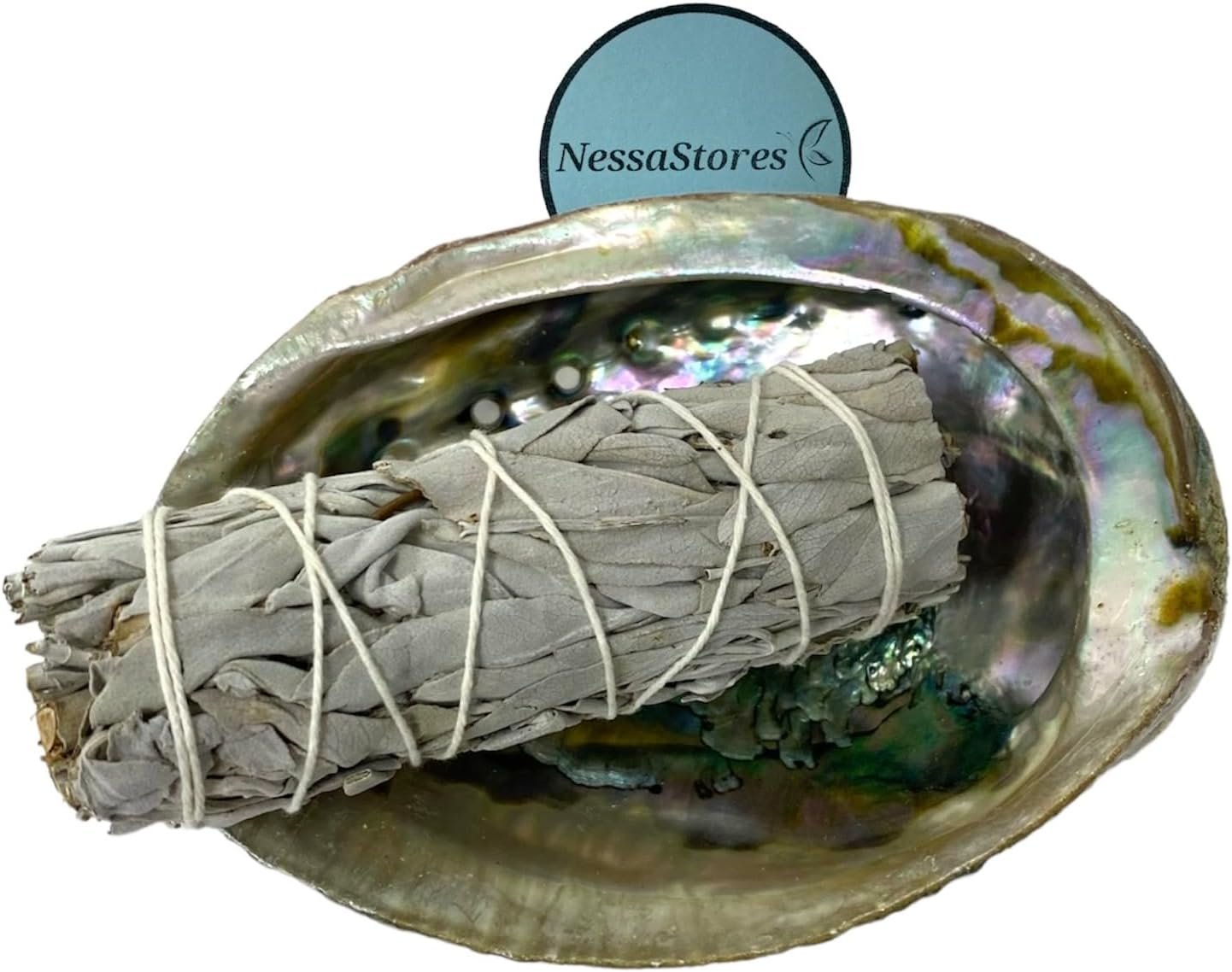 NessaStores 2 pc Sage Smudge Kit with 4″ White Sage & 4″-5″ Abalone Shell | All Natural for Home Cleansing, Stress Relief, Meditation, and Removing Negative Energy. JC-211-C