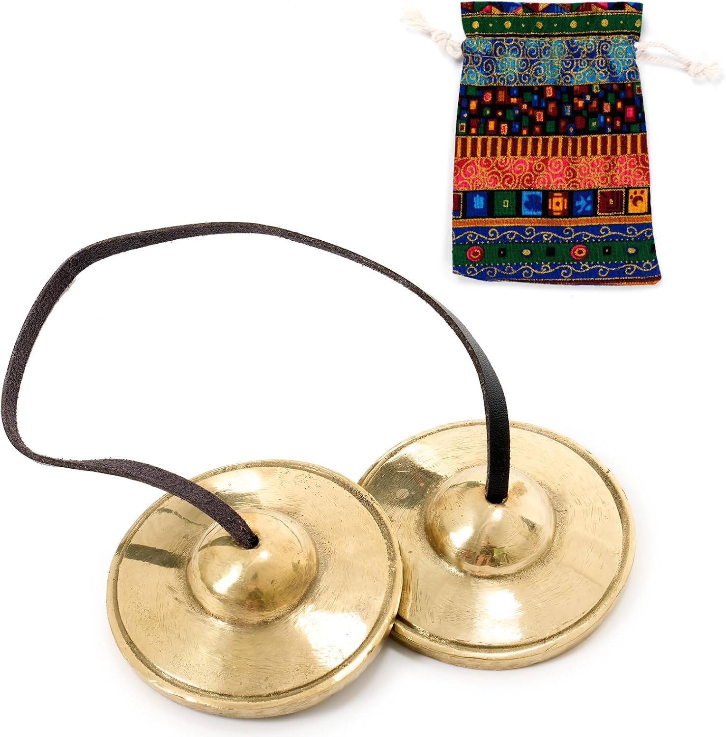 Boao Tibetan Bells Tingsha Cymbals Meditation Chime Bells with Tibetan Drawstring Cloth Bag, 6.3 cm Yoga Finger Meditation Chime for Percussion Instrument(Smooth Embossed)