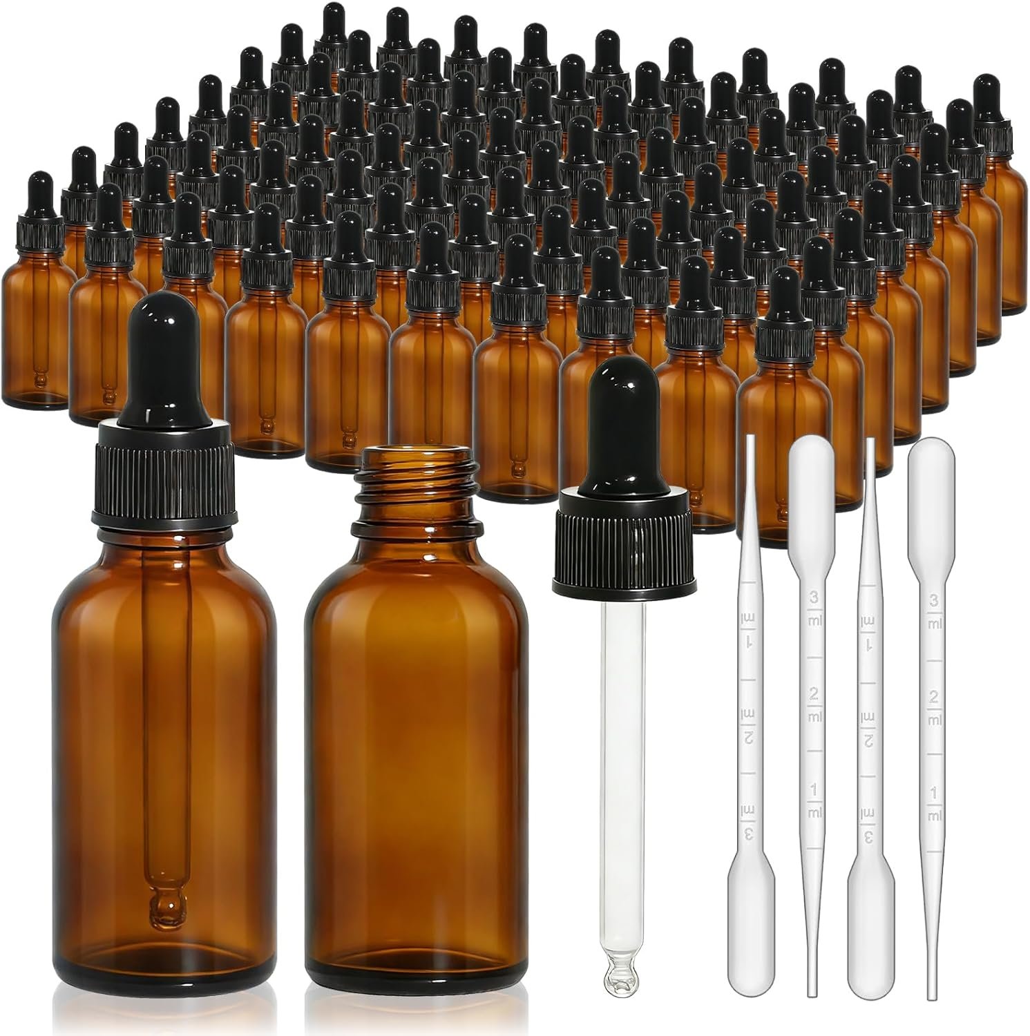 80 Pack 1oz Amber Glass Dropper Bottles, 30ml Leakproof Eye Dropper Bottles with Glass Droppers for Essential Oils, Tinctures, Serum, Hair Oil & Travel Liquids
