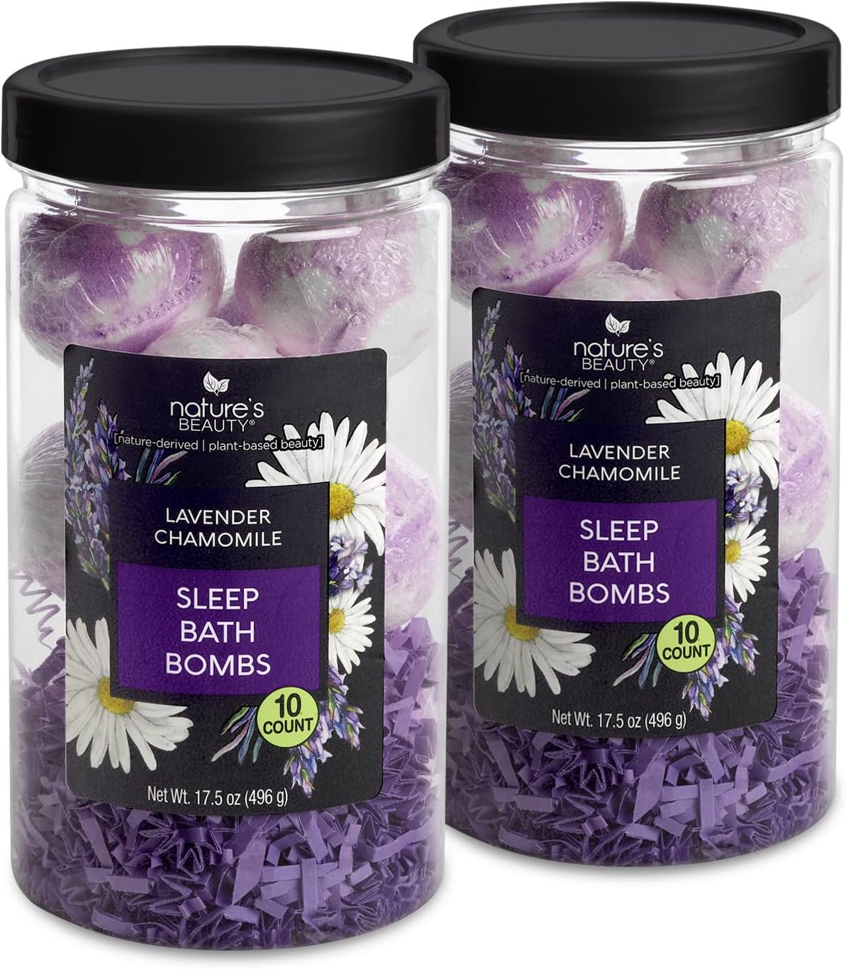 Nature’s Beauty Lavender Chamomile Sleep Bath Bomb Gift Set – Relaxing Spa Soak with Coconut Oil & Witch Hazel – Vanilla Citrus Scent – 2 Pack, 17.5 oz