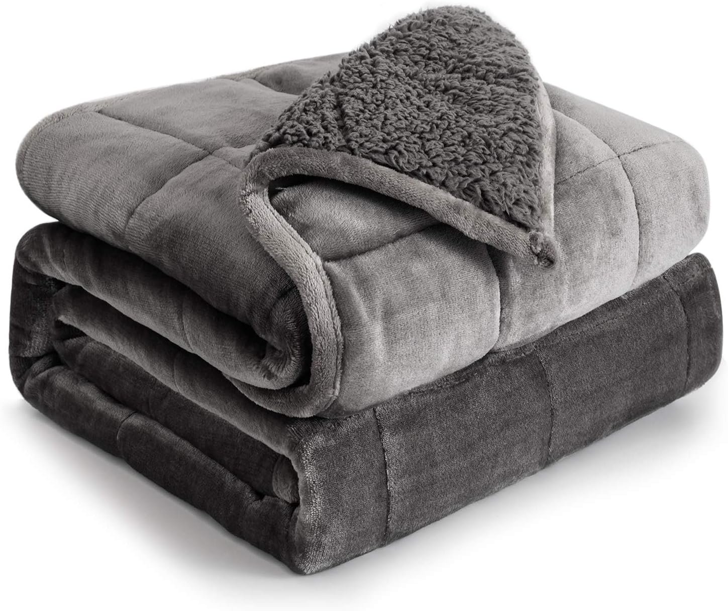 Cottonblue Weighted Blanket 15 lbs Queen Size 60×80 inches, Flannel Shaggy Sherpa Weighted Blanket for Adults Comfortable Weighted Blankets for Calming and Relax, Bed Sofa Heavy Blankets, Grey