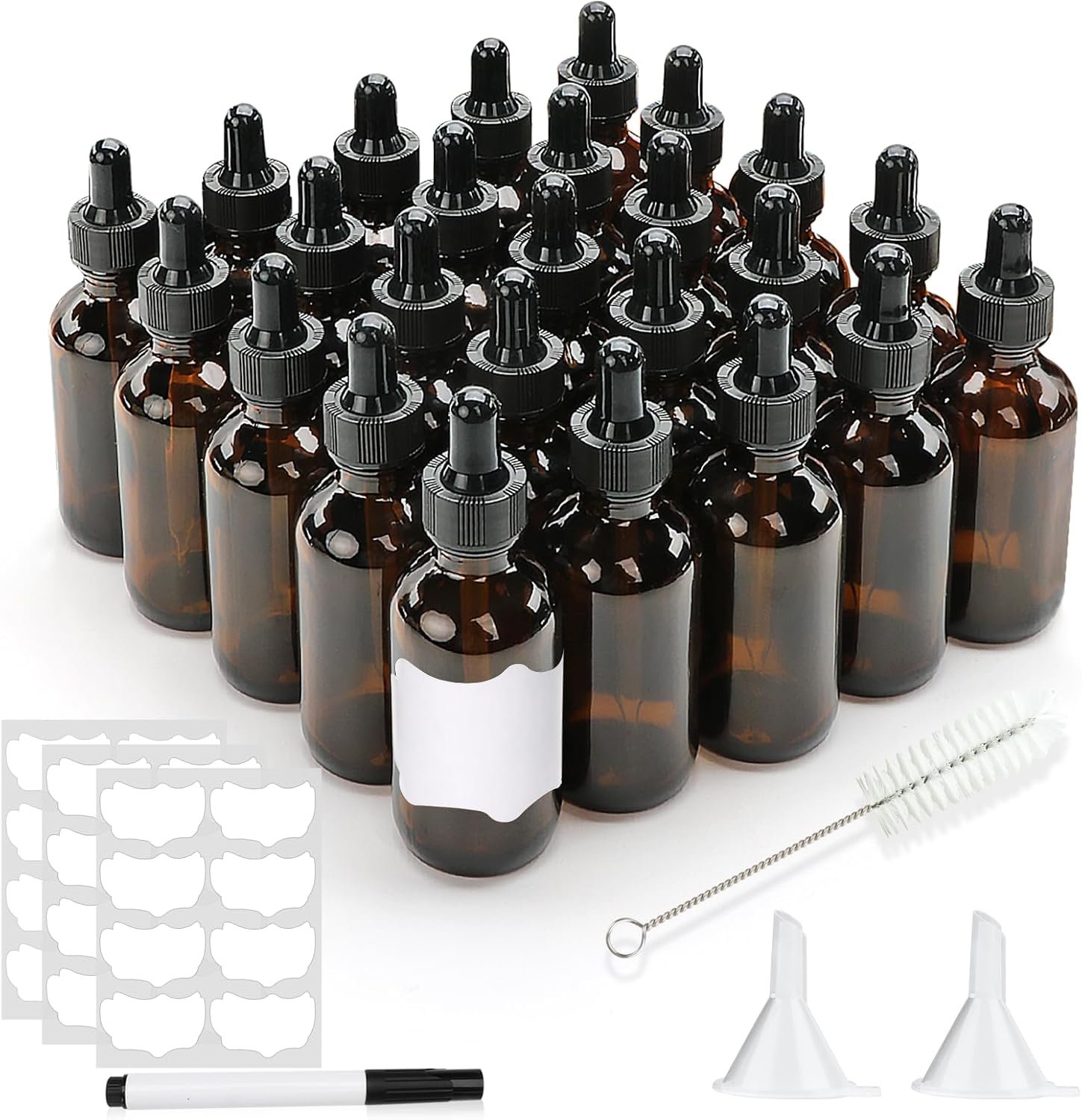 Salzesfalls 25 Pack 2 oz Amber Dropper Bottles,Eye Dropper Bottle with Black Cap,Tincture Bottles with Dropper,Glass Dropper Bottle for Essential Oils,Perfume, Hair Oil