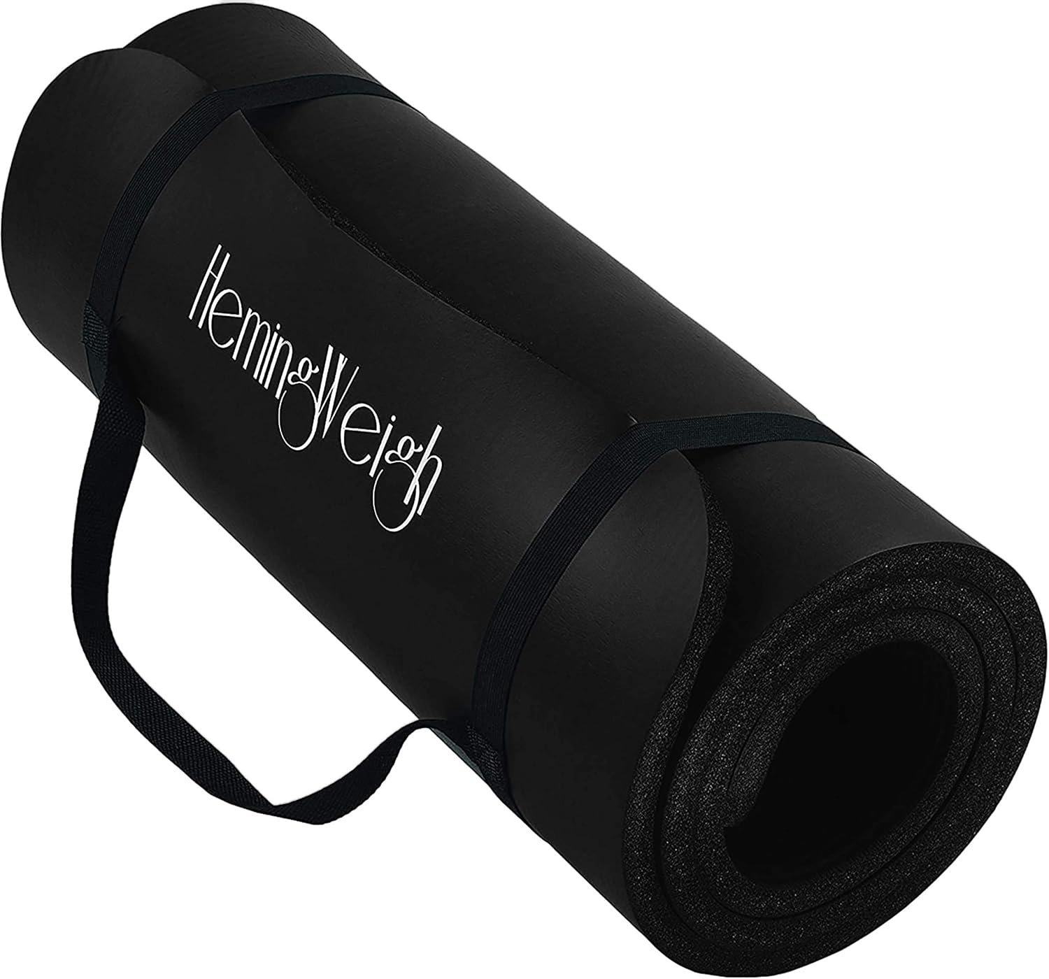 HemingWeigh 1 Inch Extra Thick Non Slip Yoga Mat – Exercise Mats for Home Workouts, Black (70″L x 23″W)