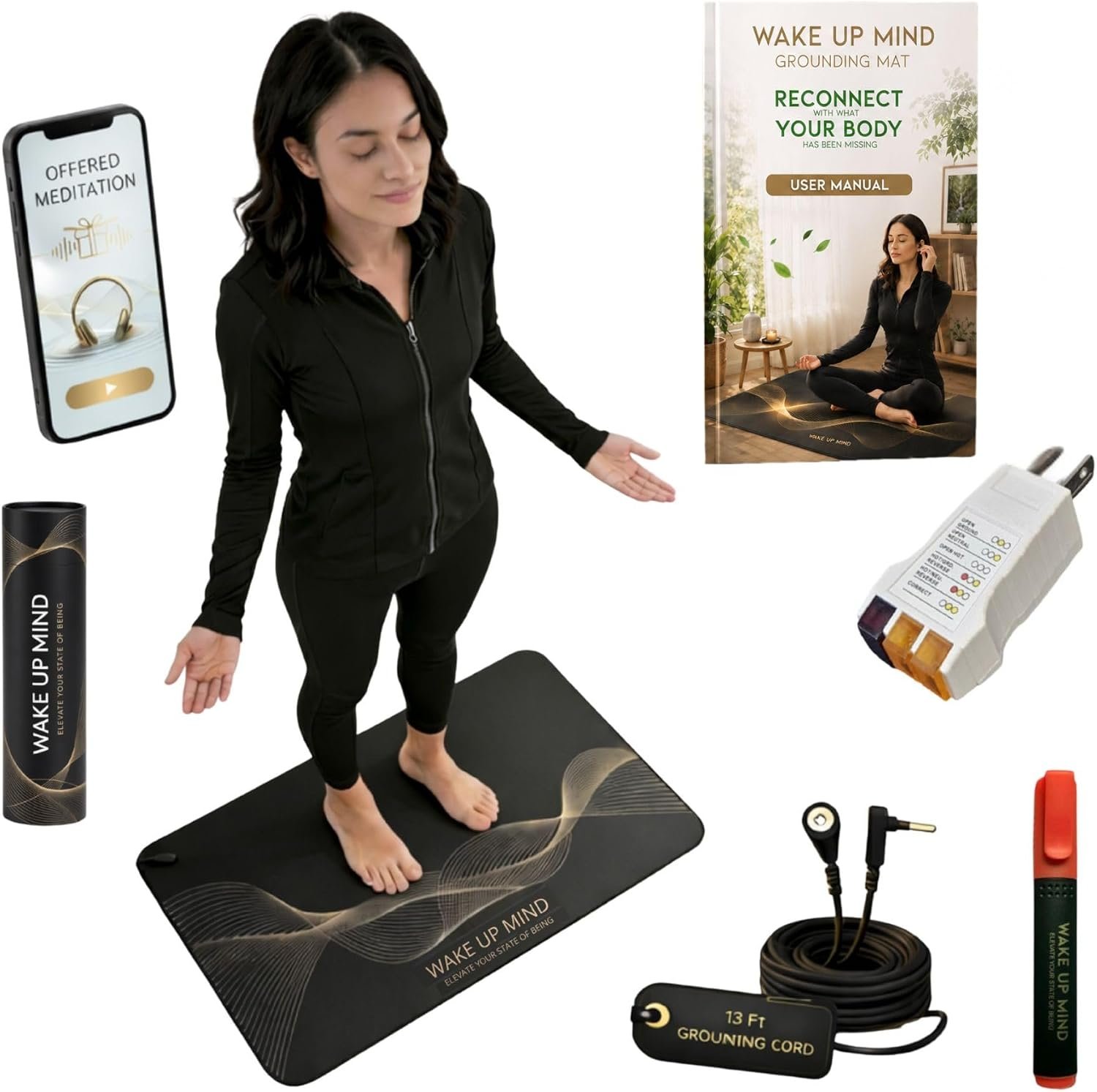 Grounding Mat for Feet, Conductive Earthing Pad with Grounding Cord, Non-Electric Carbon Surface for Desk, Floor or Bed