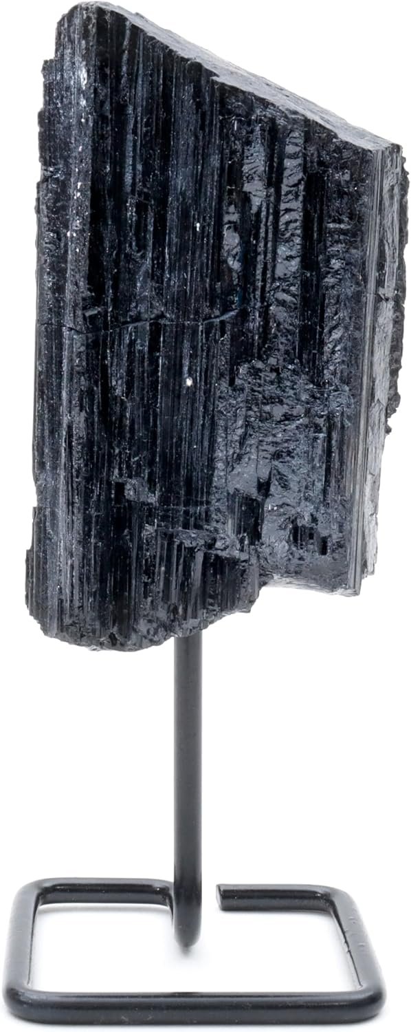 DANCING BEAR Black Tourmaline on Stand, Includes Information Card, Rough Raw Natural Stone for Good Vibes, Reiki Energy, Assembled in the USA