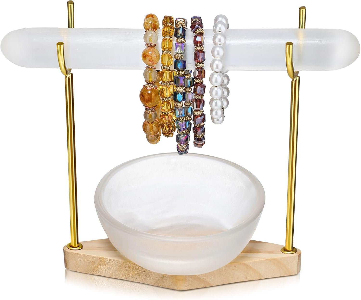 RattanView Selenite Bracelet Holder Display Stand Selenite Crystal Bowl Detachable Crystal Healing Goth Bracelet Display Stand 4″ Selenites Bowls for Crystals Charging Cleansing Smudging Healing
