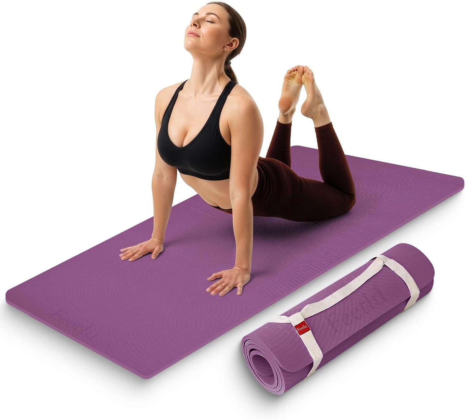Extra Thick 12mm Exercise Mat – 74″L x 26″W Inch, Non-Slip, Joint-Friendly & Cushioned Fitness Mat for Yoga, Pilates & Floor Workouts – Durable, Supportive & Includes Feetlu Classic Strap
