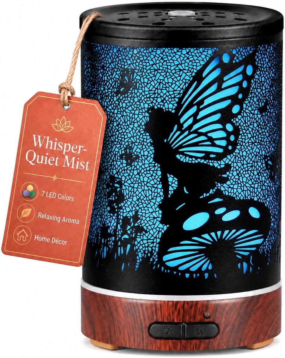 Essential Oil Diffuser, Ultrasonic Diffuser for Essential Oil, Cool Mist Humidifier Aromatherapy Diffuser with 7 Color Lighting Changing Modes, Waterless Auto Shut-Off for Home（Flower Fairy）