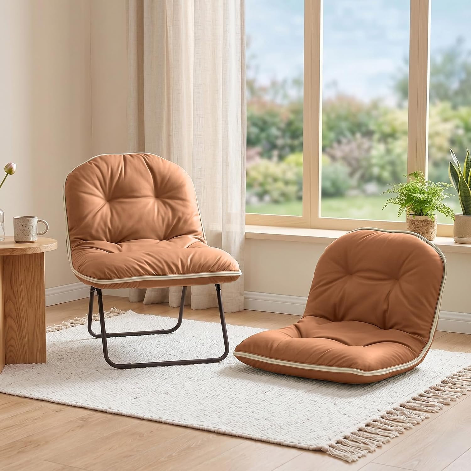 ZonLi Floor Chair for Adults, Adjustable Folding Meditation Chair with Back Support, Cozy Lazy Floor Sofa Chair for Reading Gaming Relaxing, Japandi Lounge Seat for Bedroom Dorm Living Room,Brown
