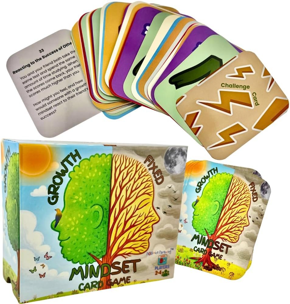 Thought-Spot Growth/Fixed Mindset Card Game: Cultivates Coping & Social Skills; Develops Resilience; Reduces Meltdowns/Stress; Affirmation Cards; Autism-Friendly; Mindfulness; CBT; 108 Cards, Ages 8+